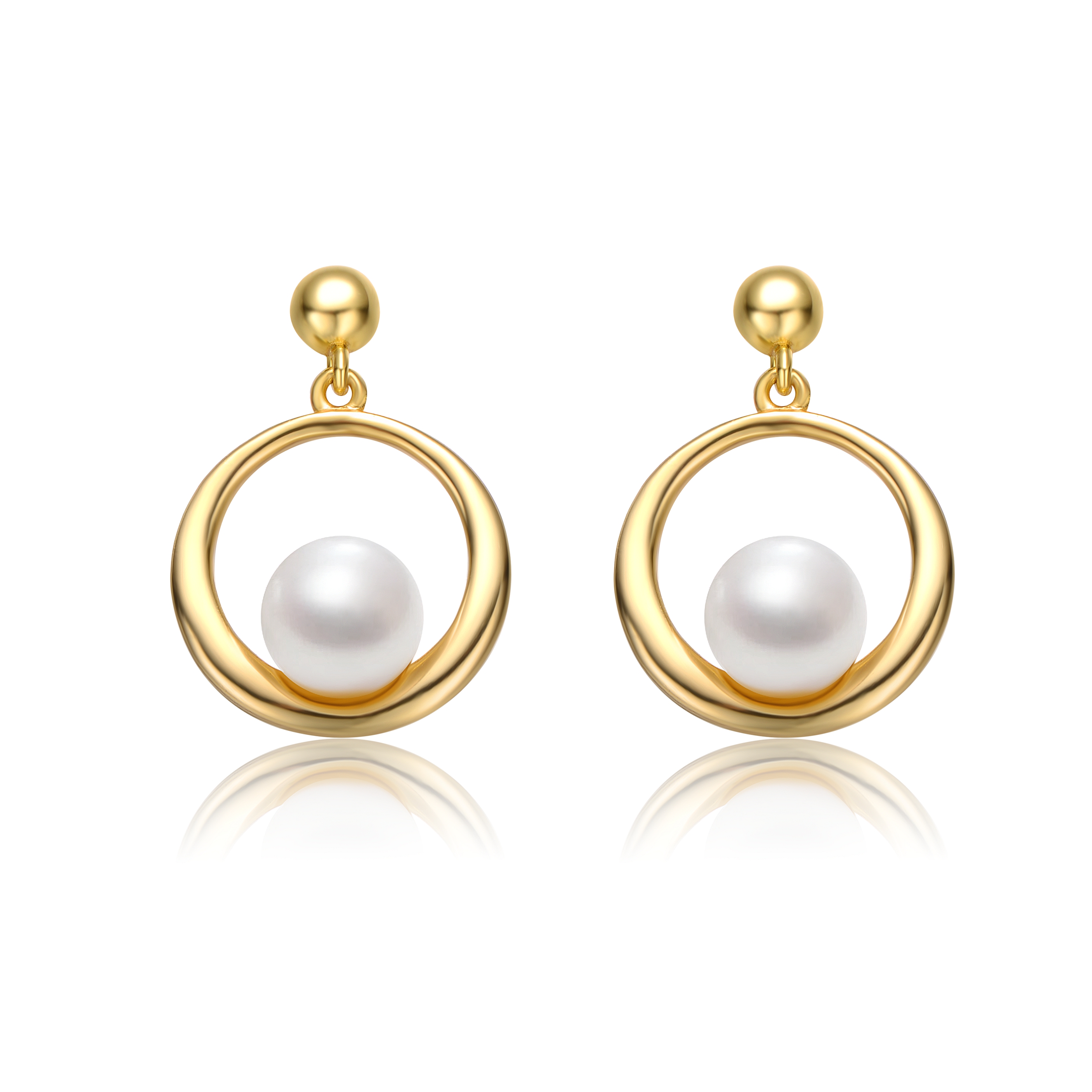 Sterling Silver 14k Yellow Gold Plated with White Pearl Eternity Circle Halo Dangle Earrings
