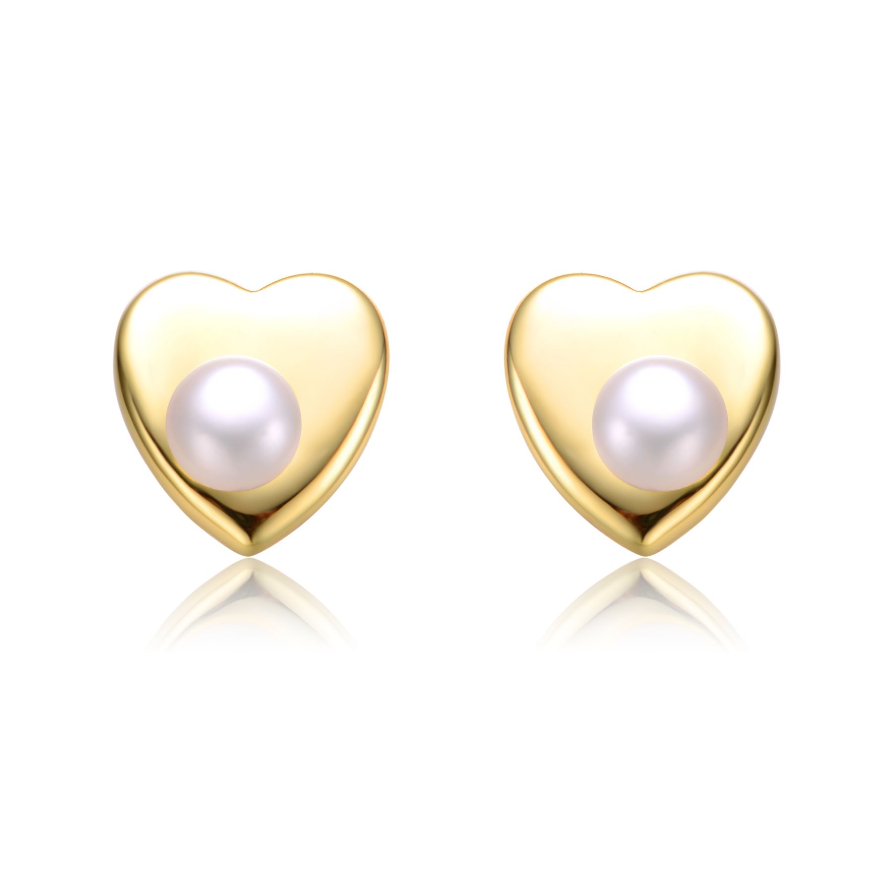 Sterling Silver 14k Yellow Gold Plated with White Pearl Heart Stud Earrings