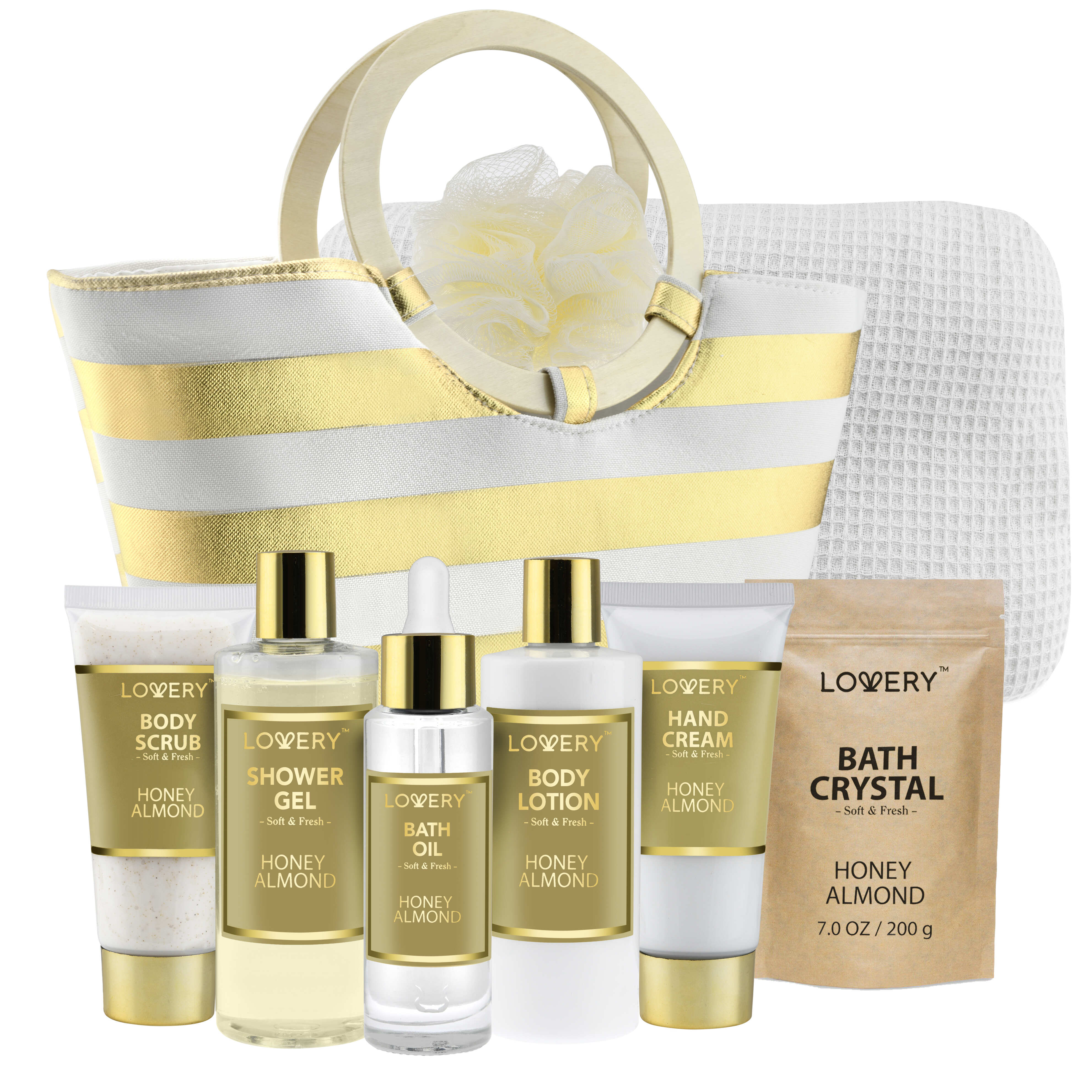 Lovery Home Spa Kit - Honey Almond Scent - Luxury Bath & Shower Gift For Women & Men