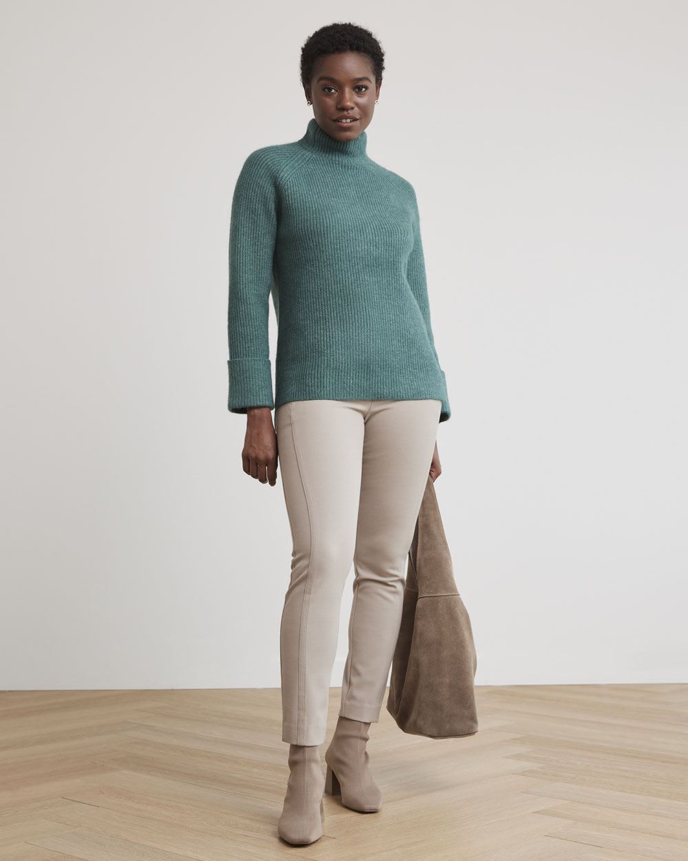 Relaxed-Fit Long-Sleeve Mock-Neck Tunic Sweater