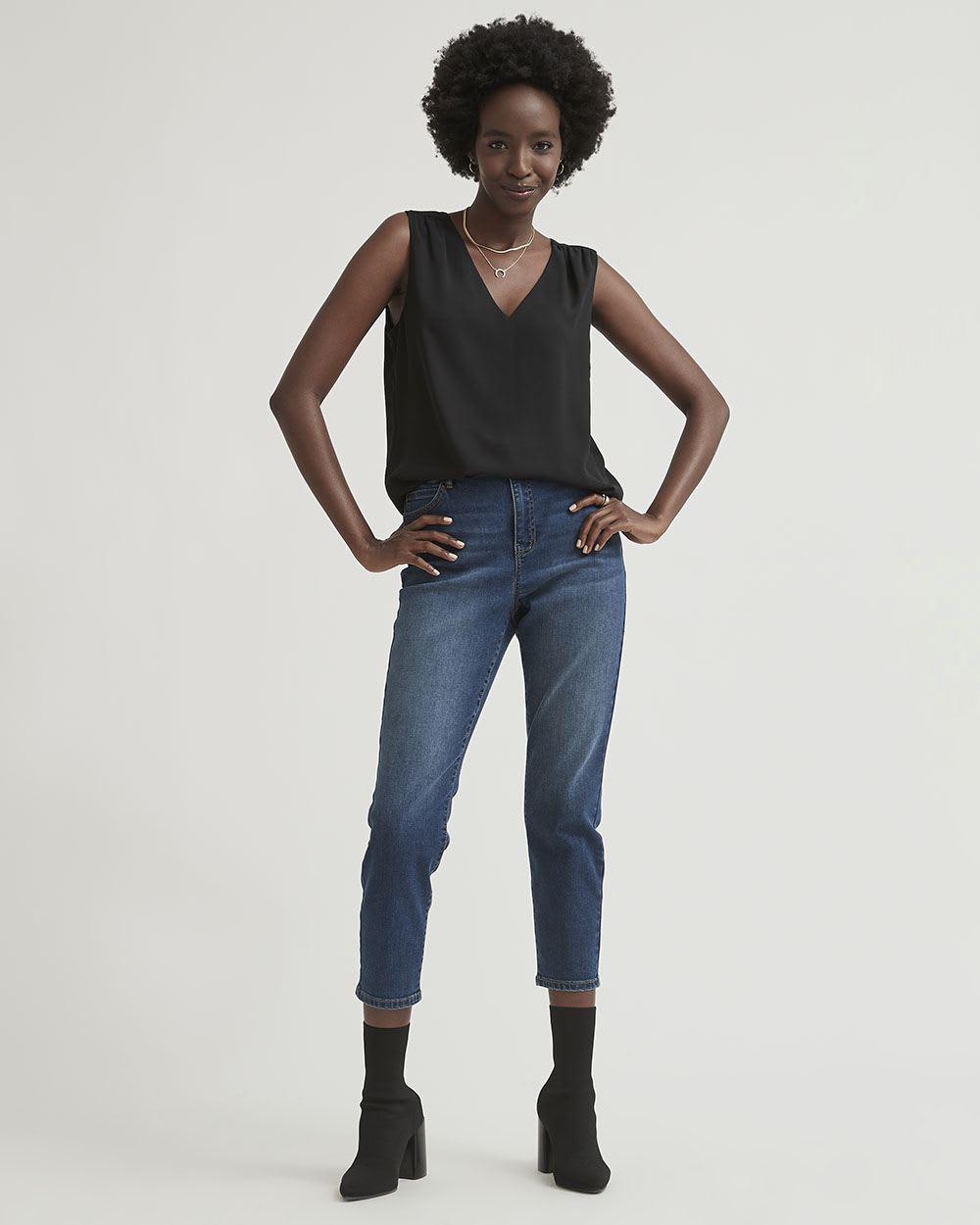 Silky Crepe Shirred V-Neck Cami