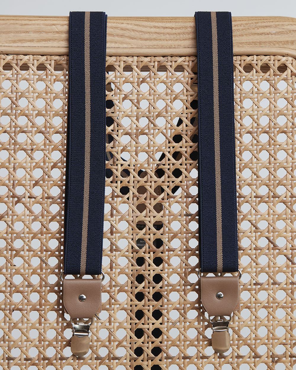 Navy Suspenders with Beige Stripe