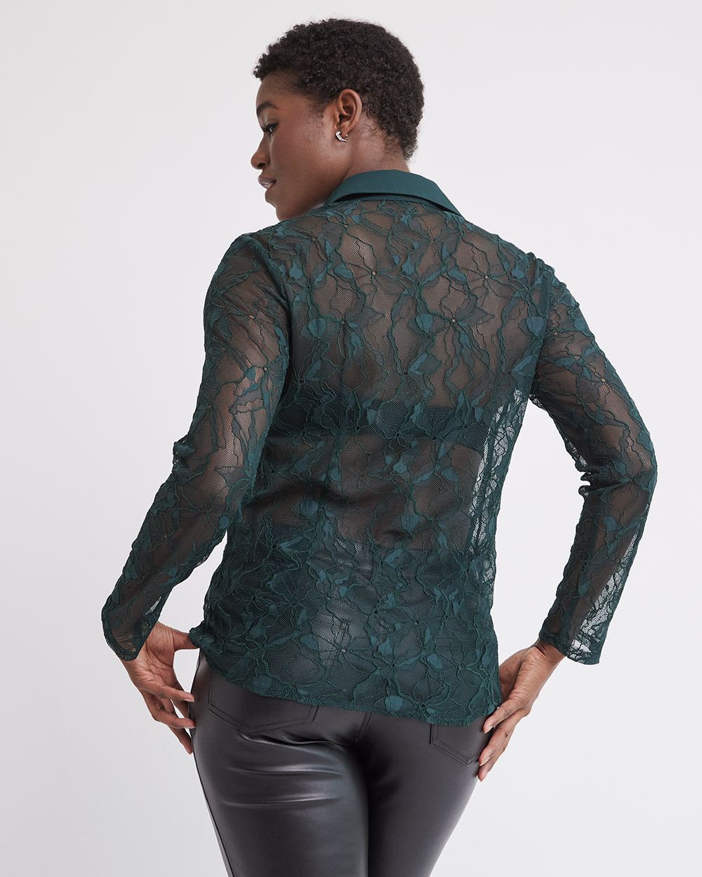 Long-Sleeve Buttoned-Down Lace Blouse