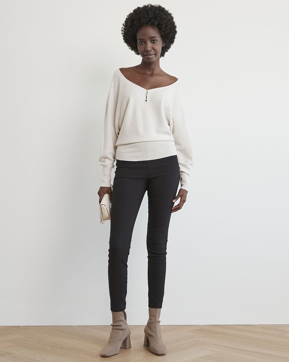 Batwing-Sleeve Sweater with Sweetheart Neckline