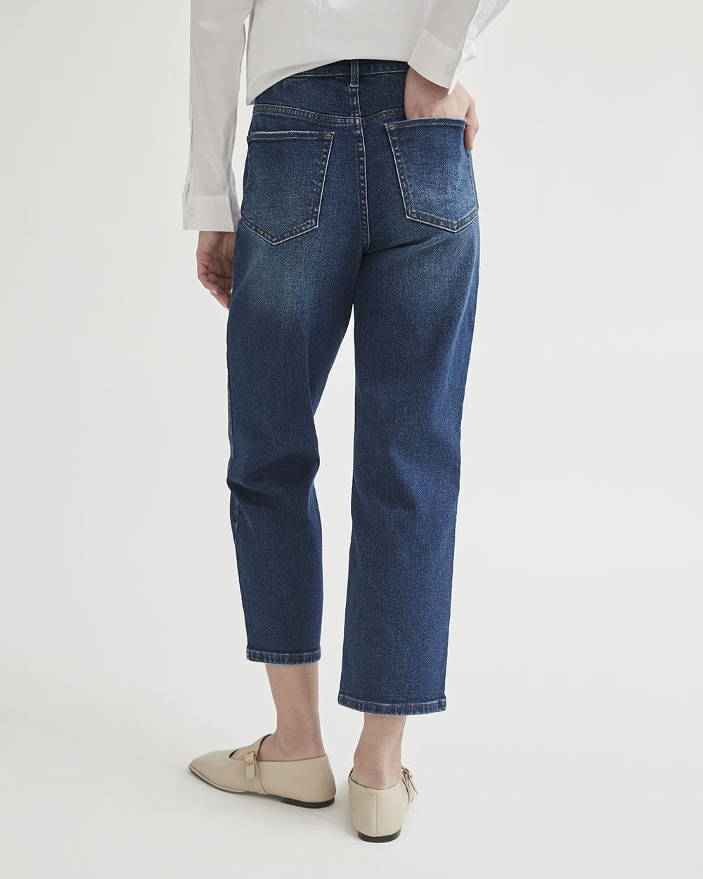 Medium-Wash High-Waisted Straight Ankle Jeans - 27"