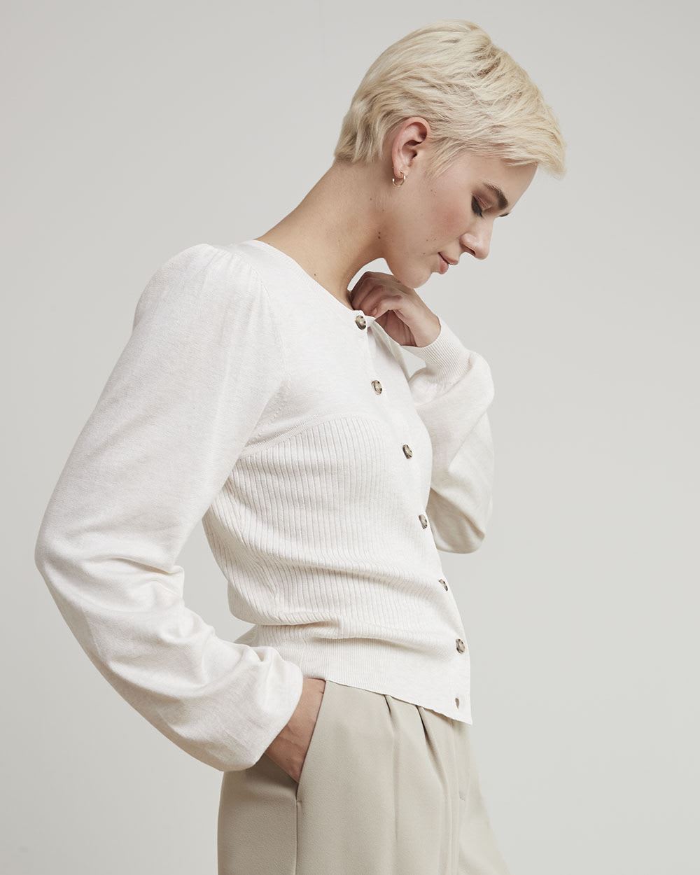 Long-Sleeve Ribbed Cardigan with Bustier Effect