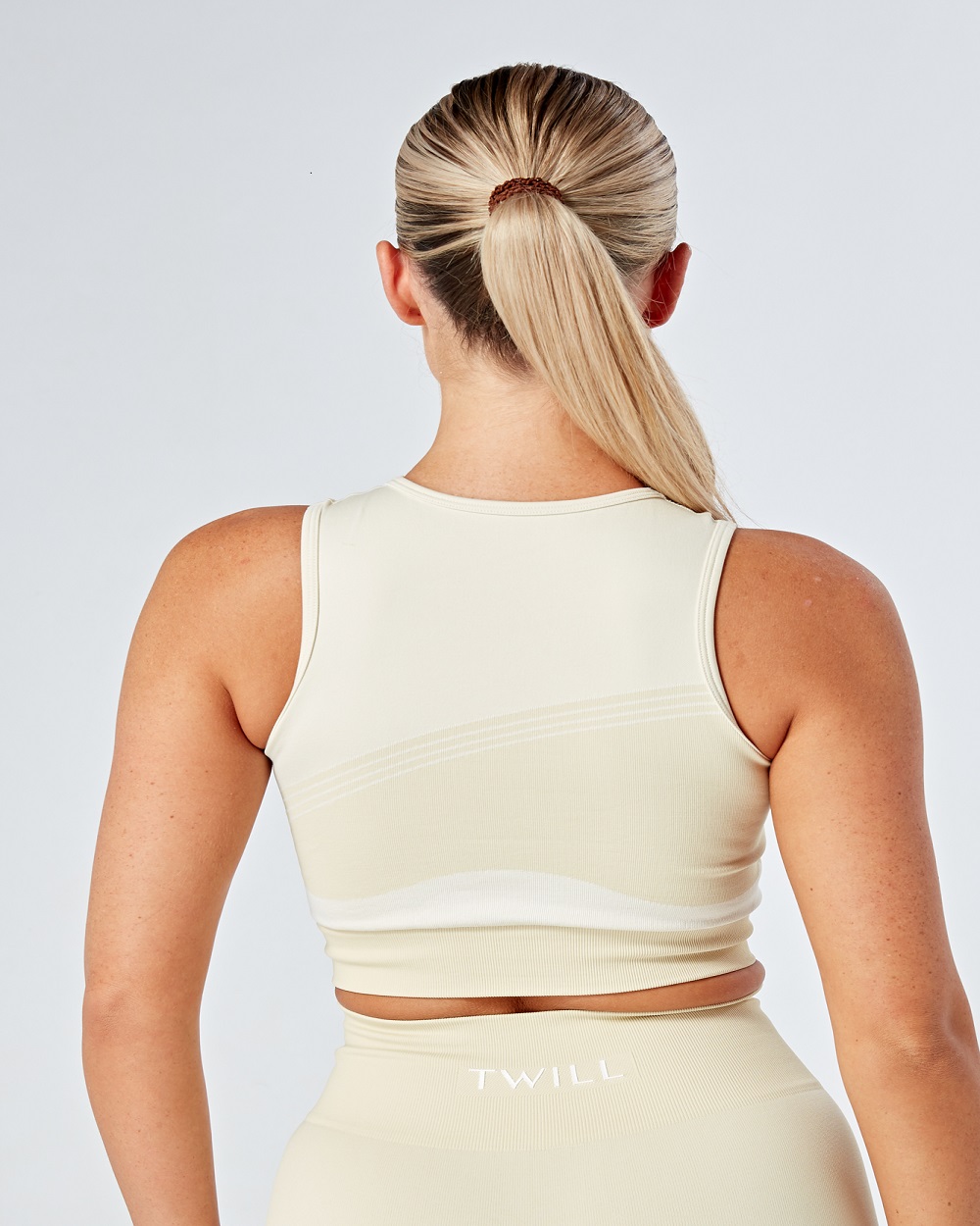 Twill Active - Recycled Colour Block Body Fit Racer Crop Top - Stone