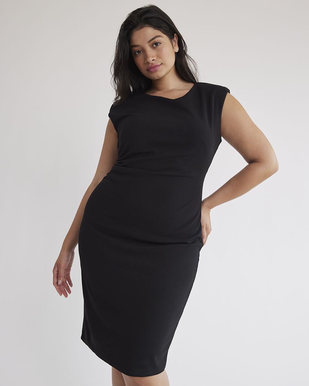 Knit Crepe Fitted Crew-Neck Sleeveless Dress