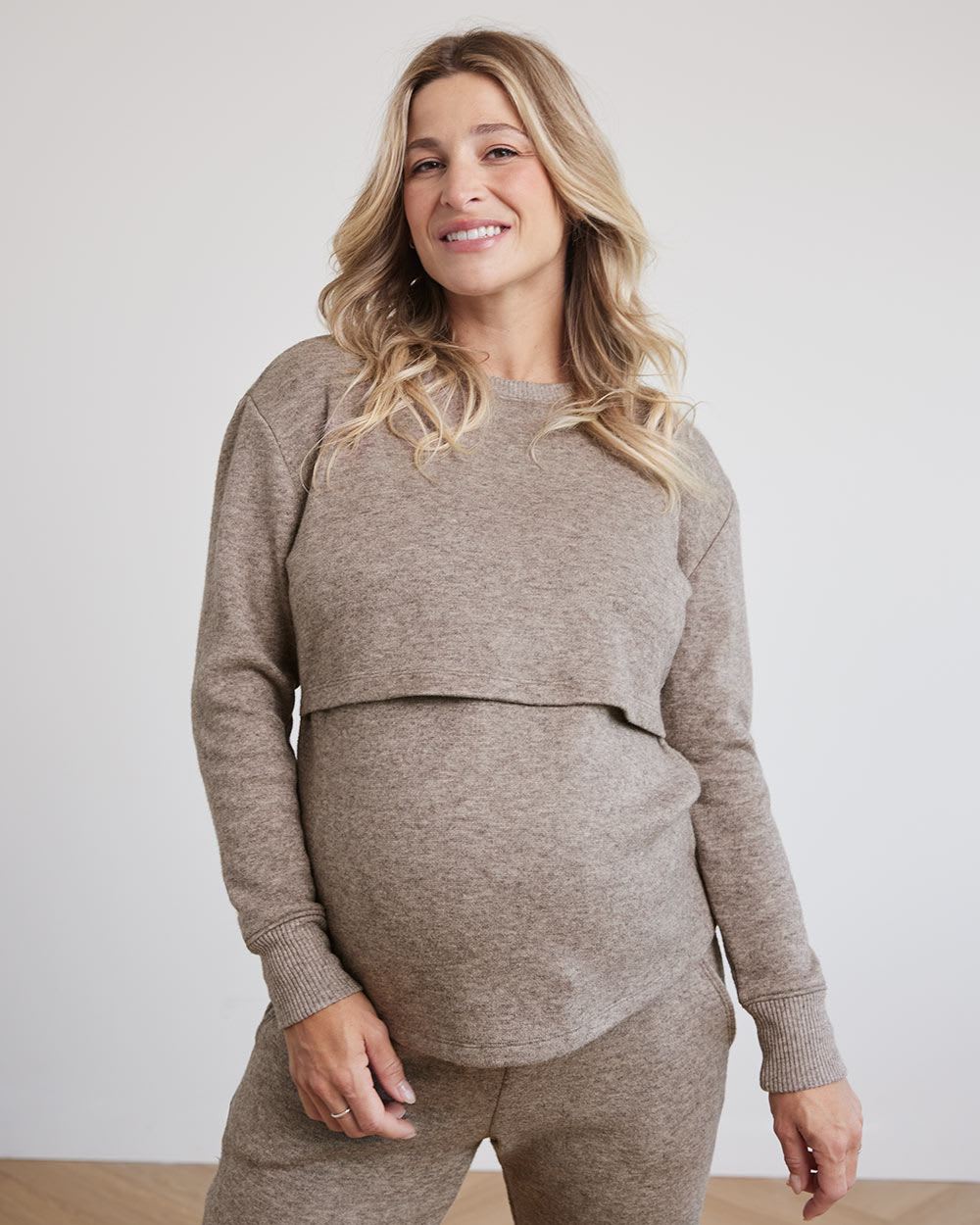 Long-Sleeve Nursing Crew-Neck Top - Thyme Maternity