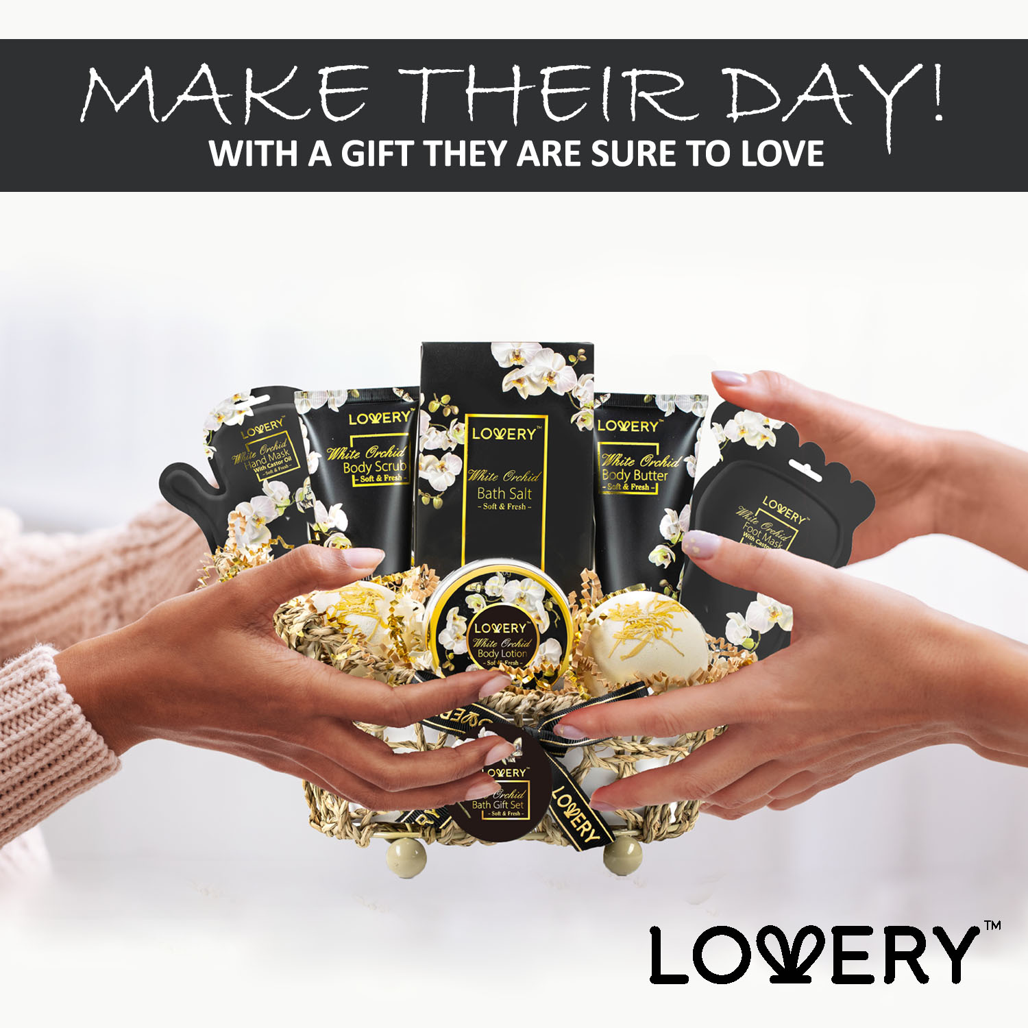 Lovery Luxury Spa Bath Set - White Orchid - With Hand & Foot Lotion Masks