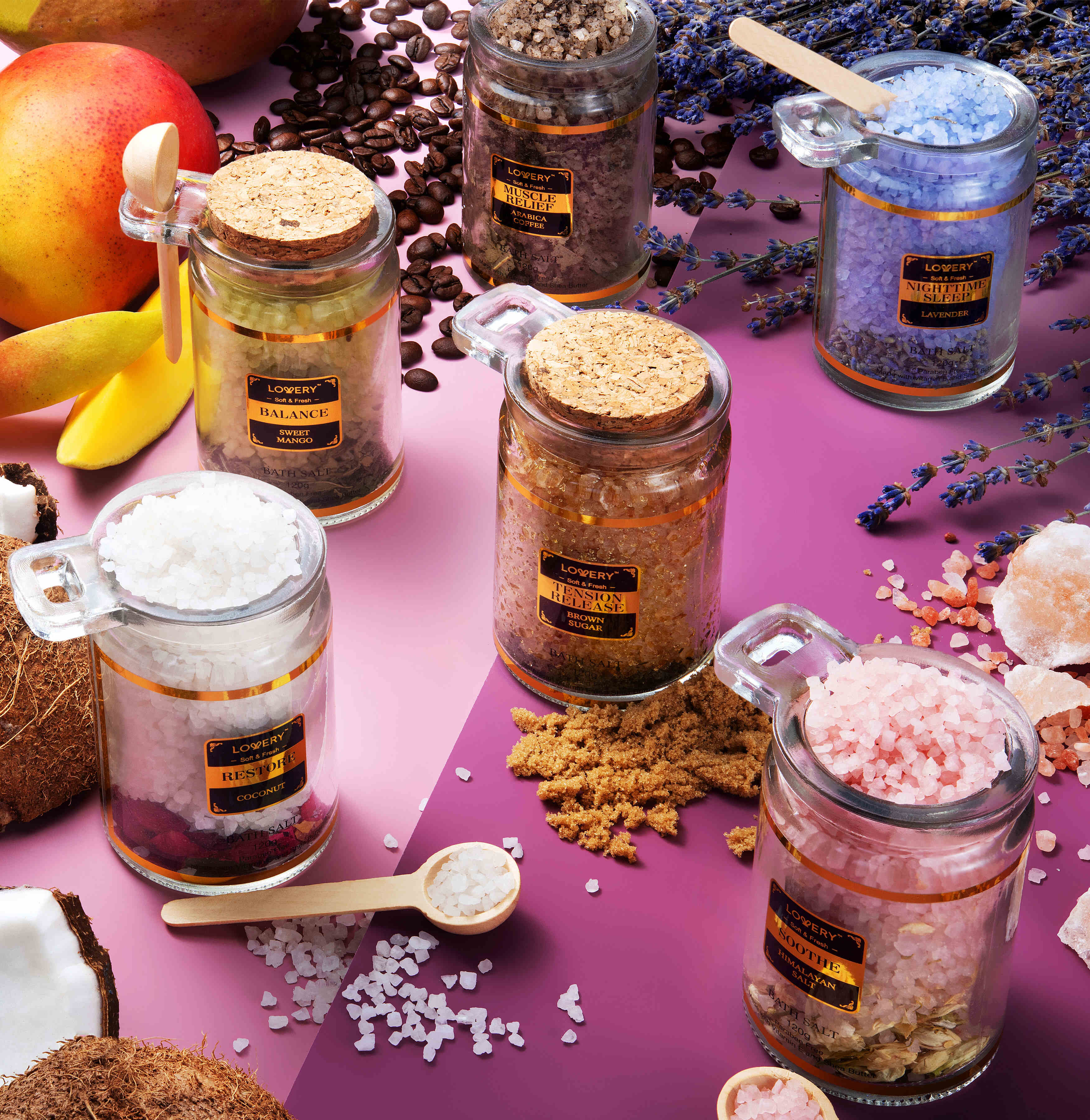 Lovery Bath Salts Gift Set With Natural Hers And Essentail Oils, 13 Piece