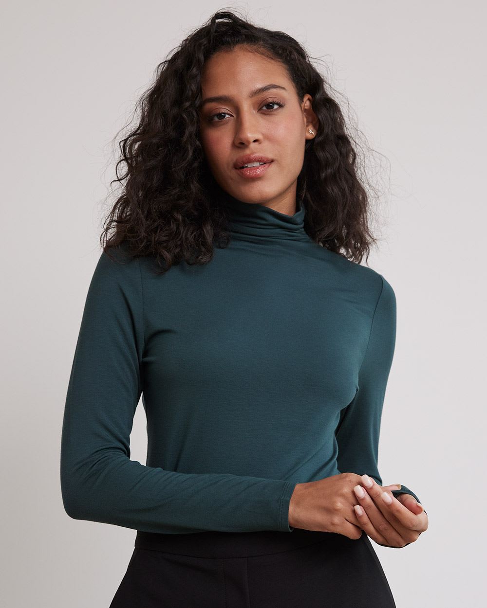 Fitted Long-Sleeve Mock-Neck Tee