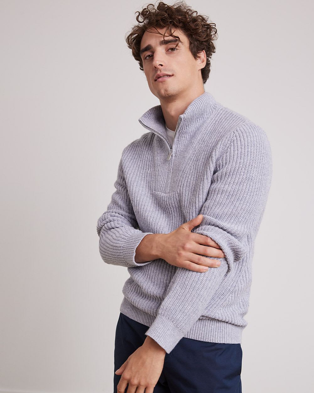 Long-Sleeve Half-Zip Mock-Neck Sweater