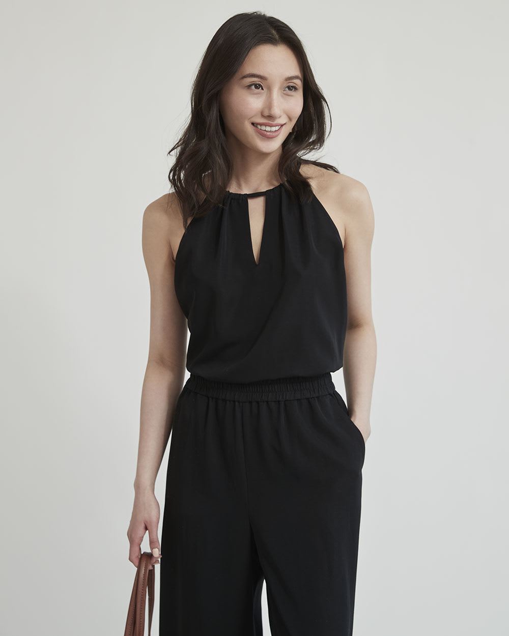 Sleeveless Blouse with Halter Neckline