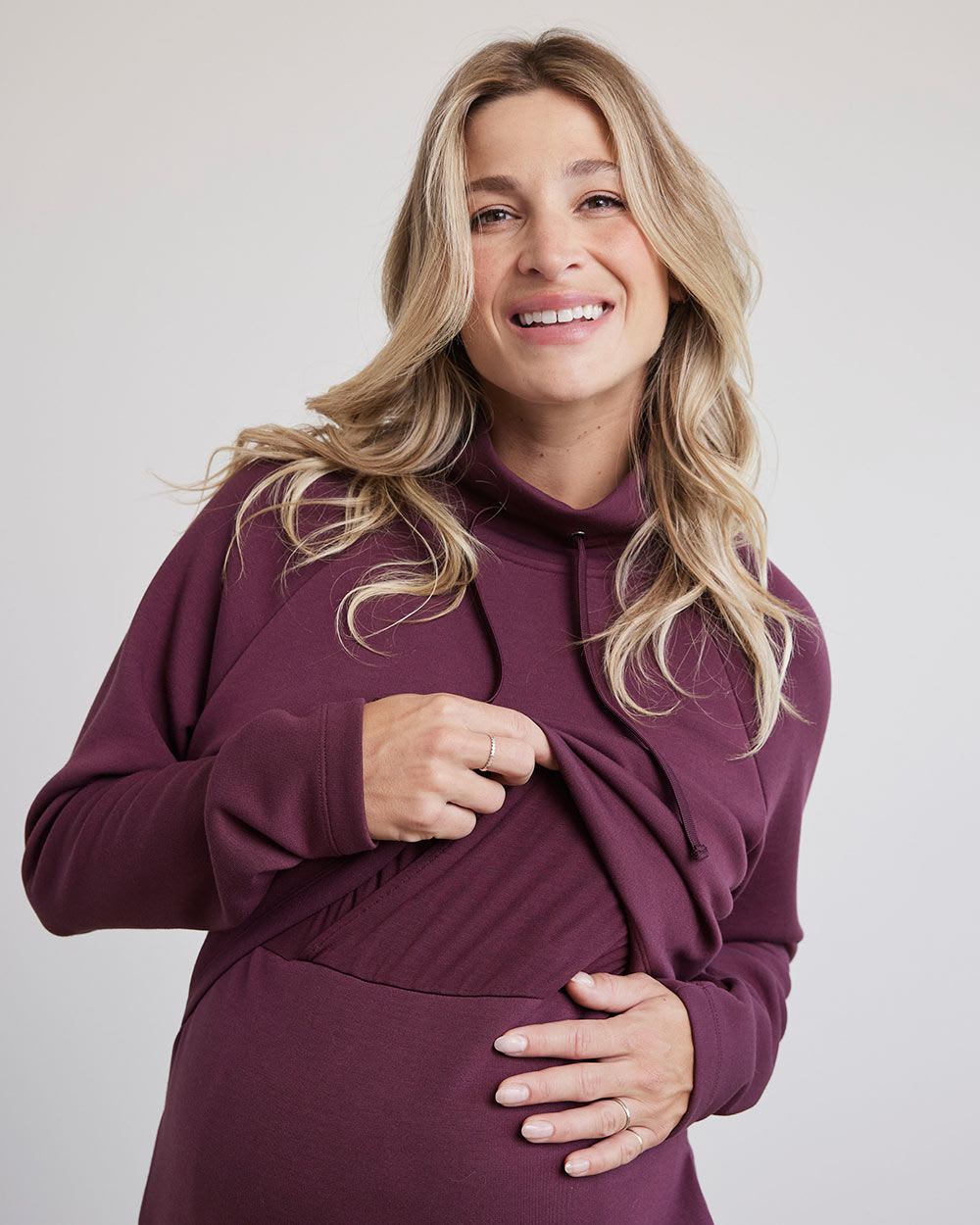 Long-Sleeve French Terry Dress with High Neckline - Thyme Maternity