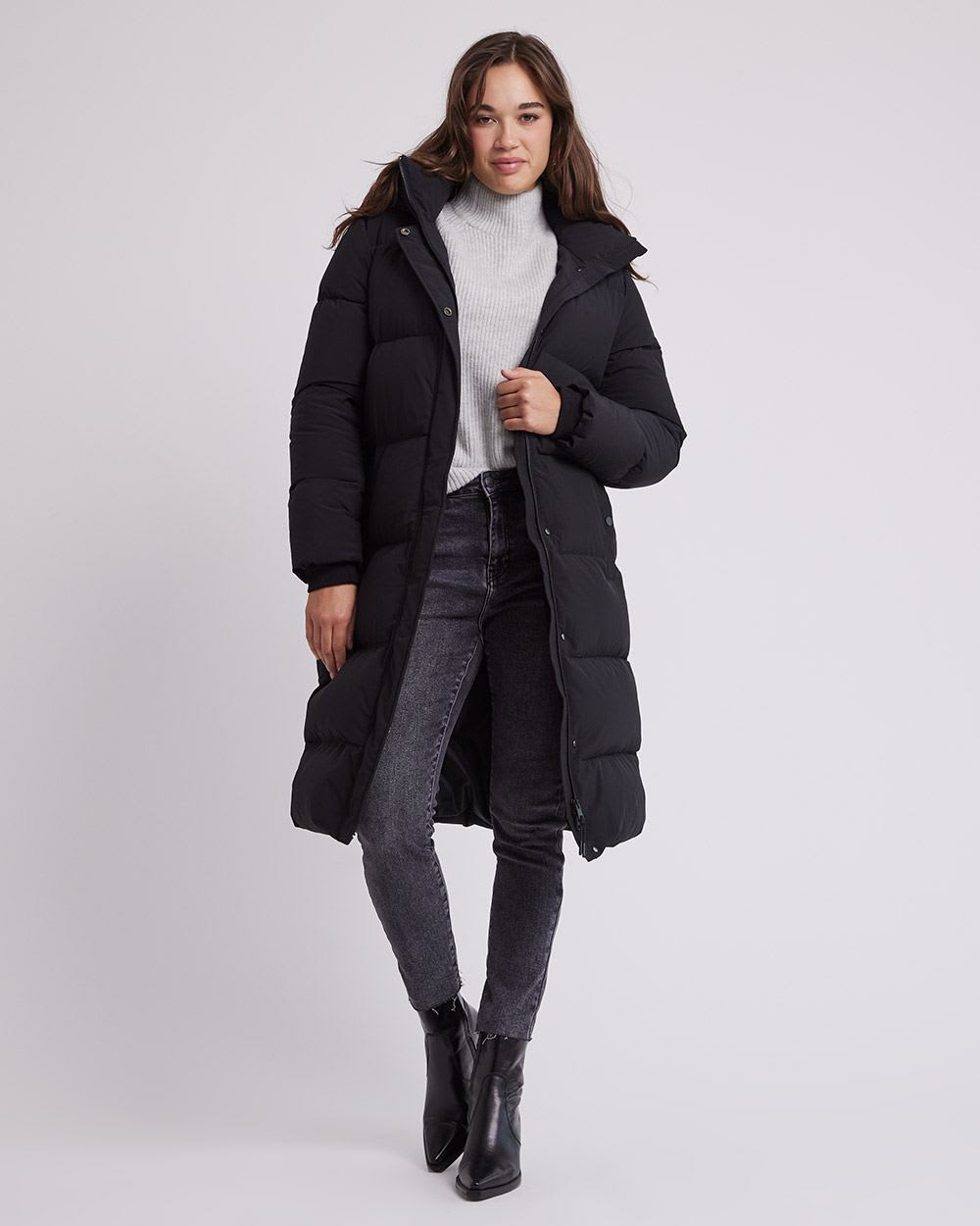 Long Puffer Jacket with Removable Hood
