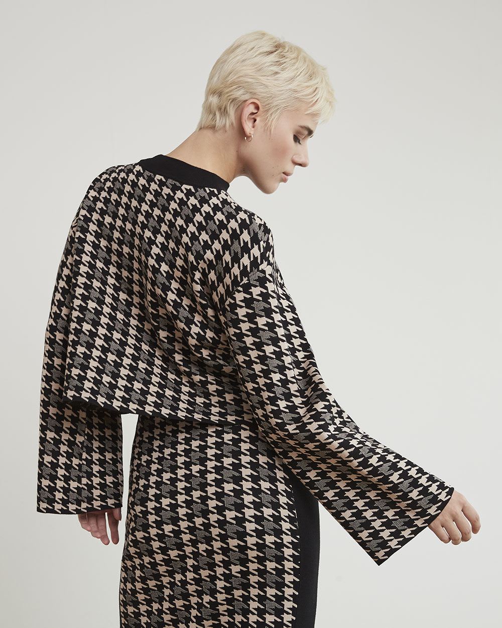 Mock-Neck Sweater with Long Bell Sleeves