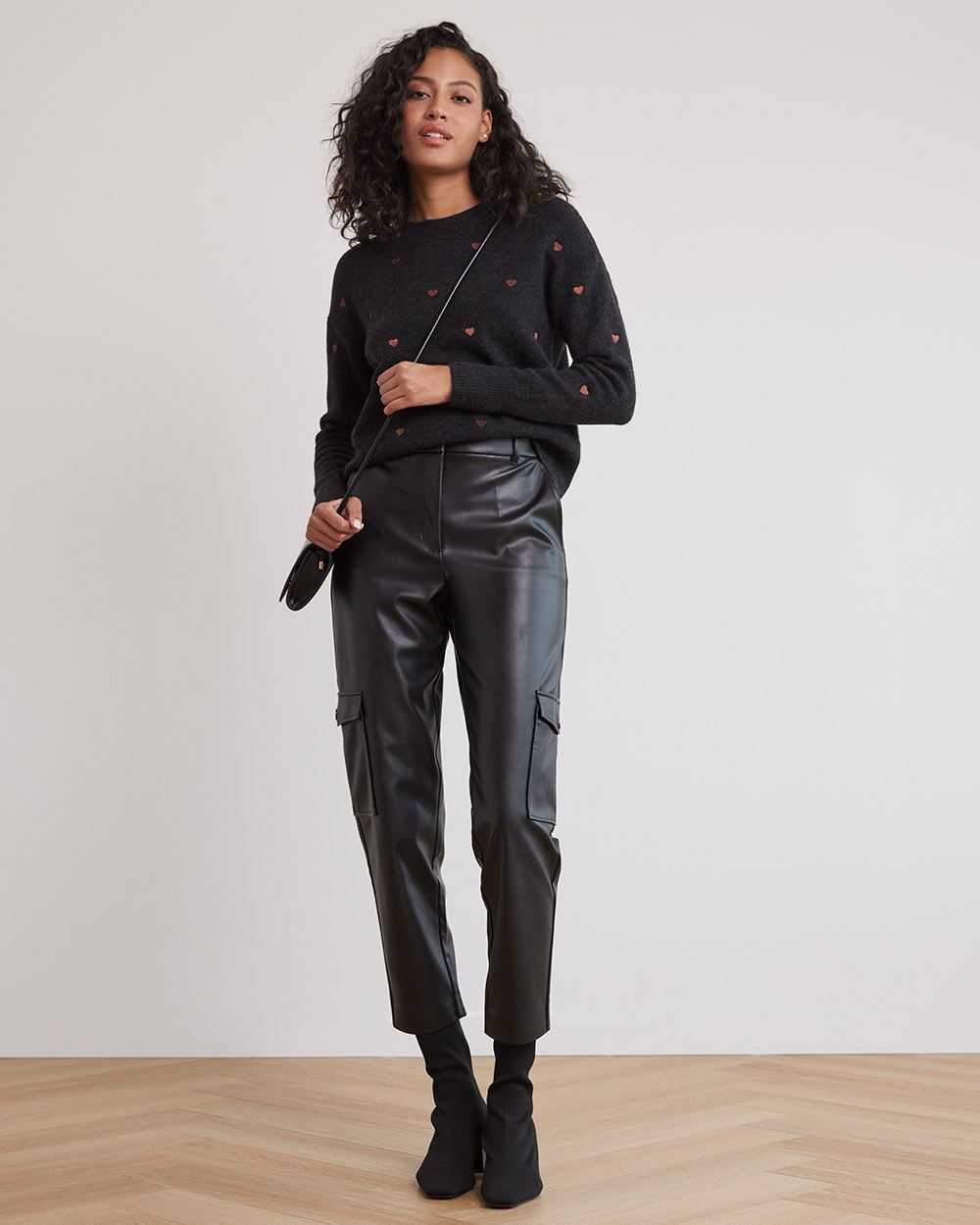 Long-Sleeve Crew-Neck Sweater with Embroidered Pattern