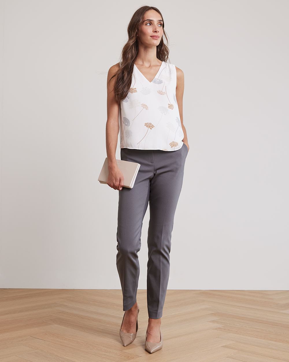 Silky Crepe Shirred V-Neck Cami