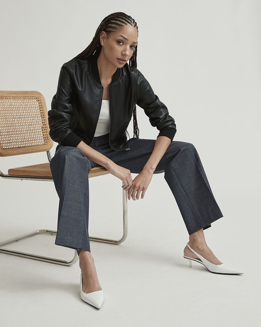 Chambray Mid-Rise Wide Leg Pant