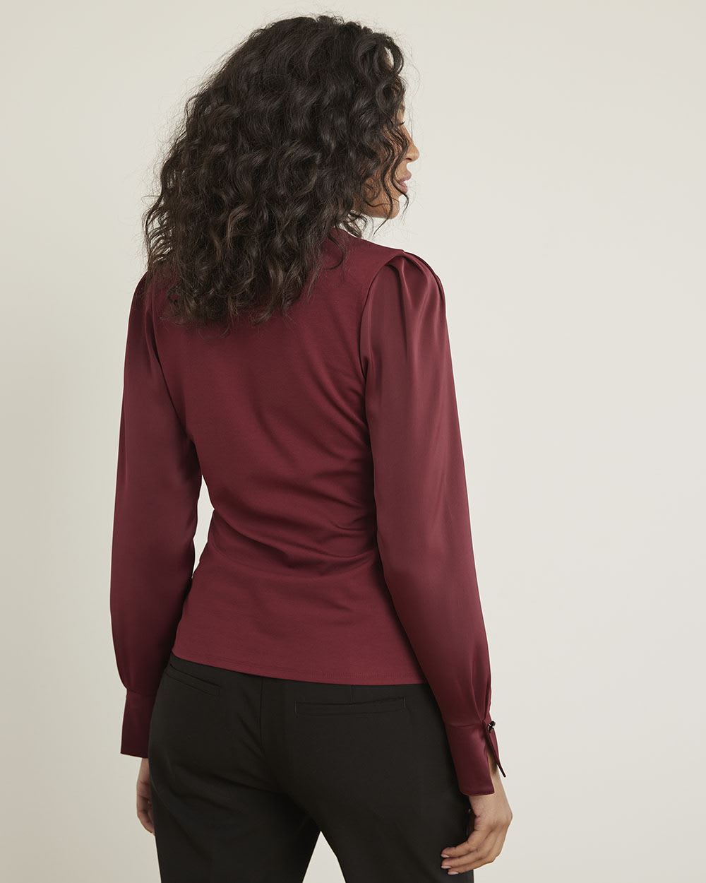 Mix-Media Crew-Neck T-Shirt with Long Puffy Sleeves