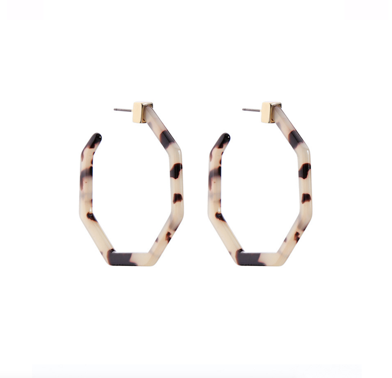 Faux Tortoise Shell Hexagon Hoop Earrings- Don't AsK