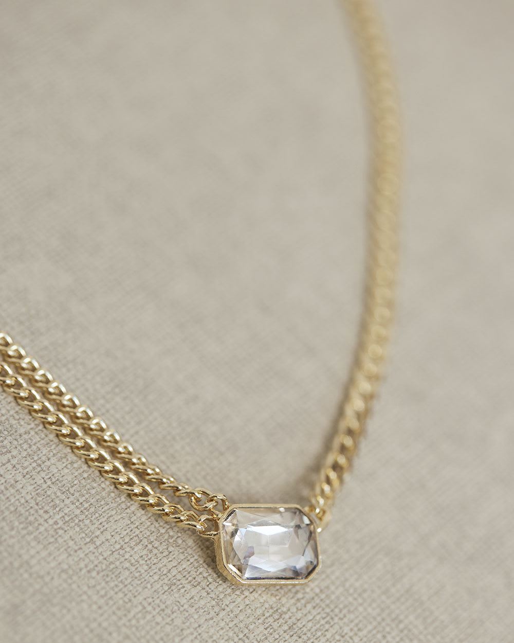 Short Double-Chain Necklace with Stone Pendant