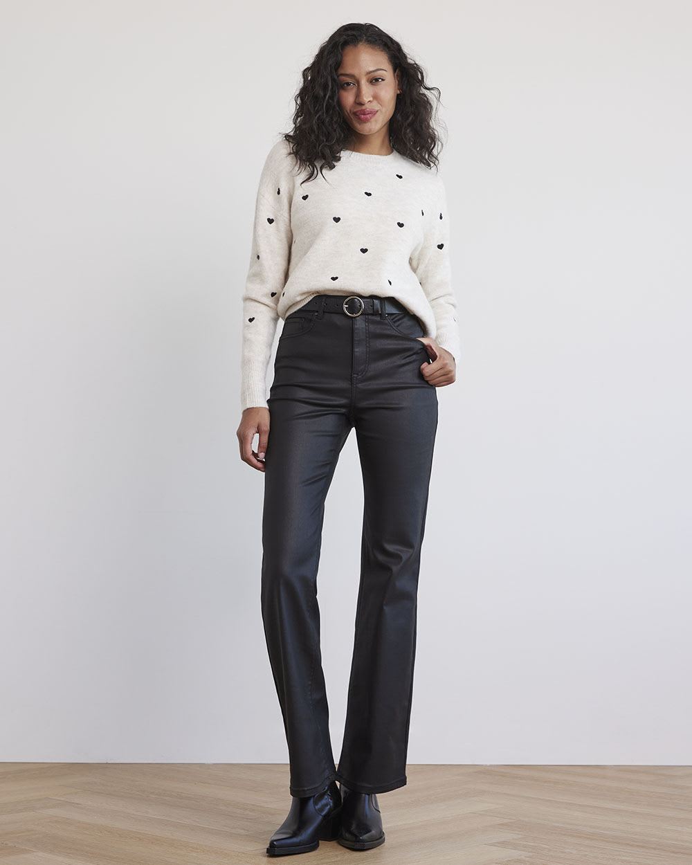 Long-Sleeve Crew-Neck Sweater with Embroidered Pattern