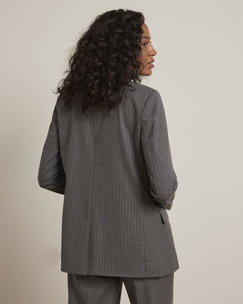 Striped Flannel One-Button Loose Blazer