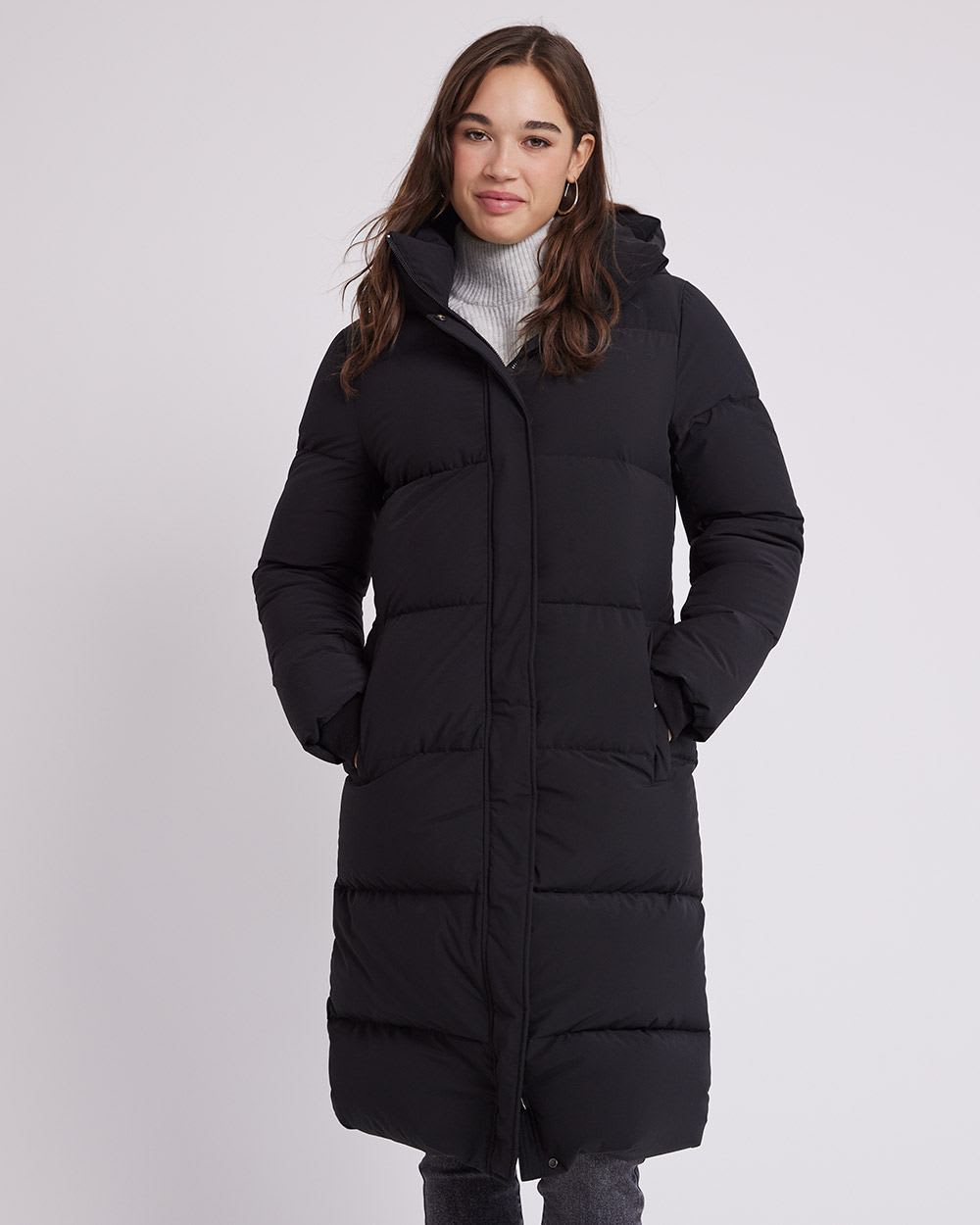Long Puffer Jacket with Removable Hood