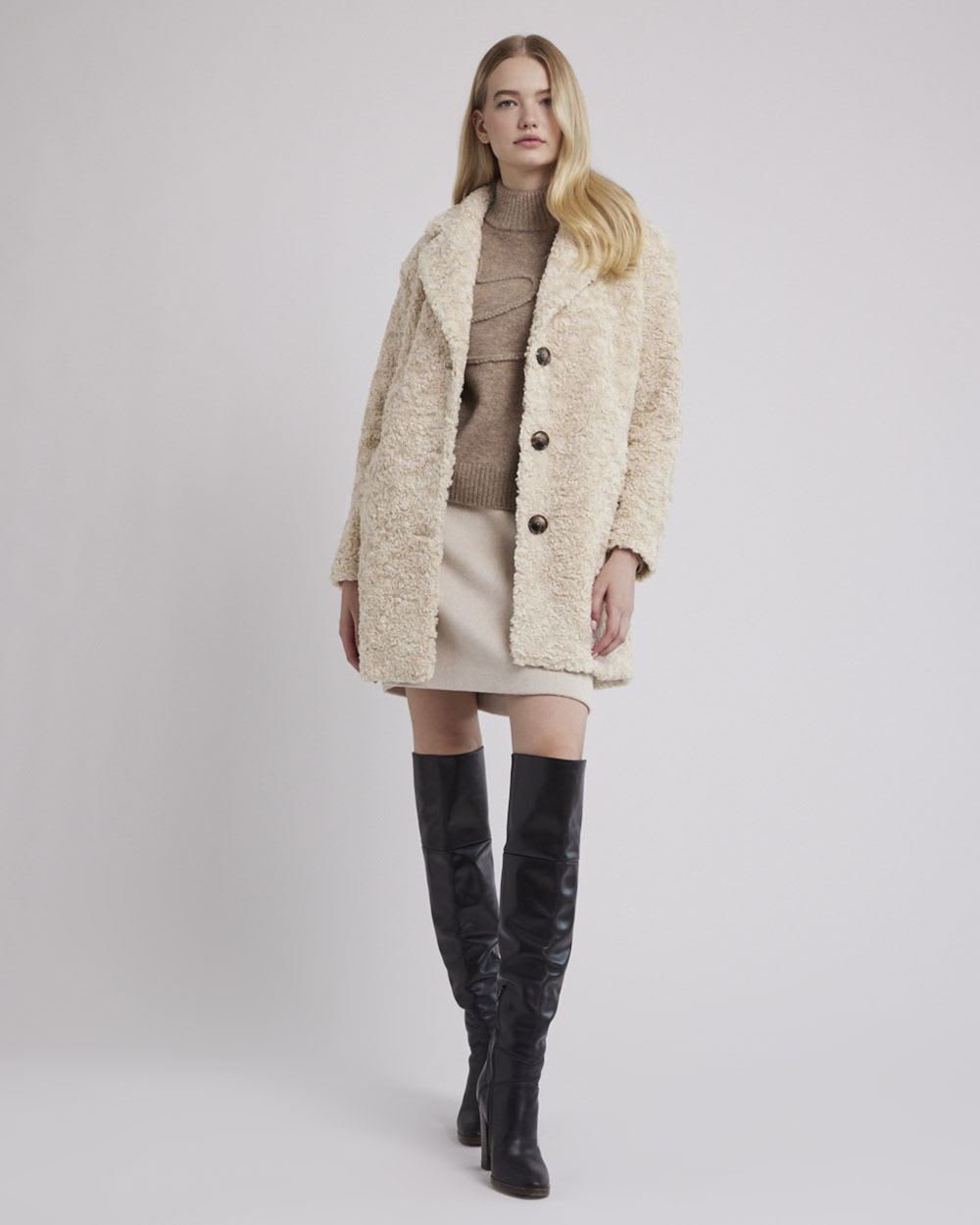 Relaxed-Fit Three-Button Teddy Coat