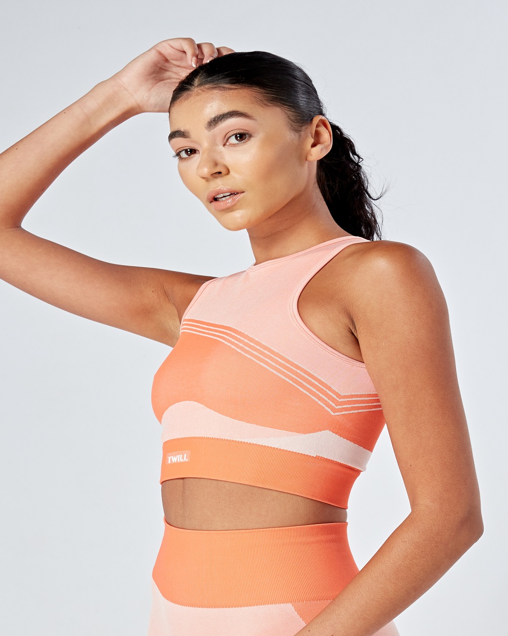 Twill Active - Recycled Colour Block Body Fit Racer Crop Top - Coral