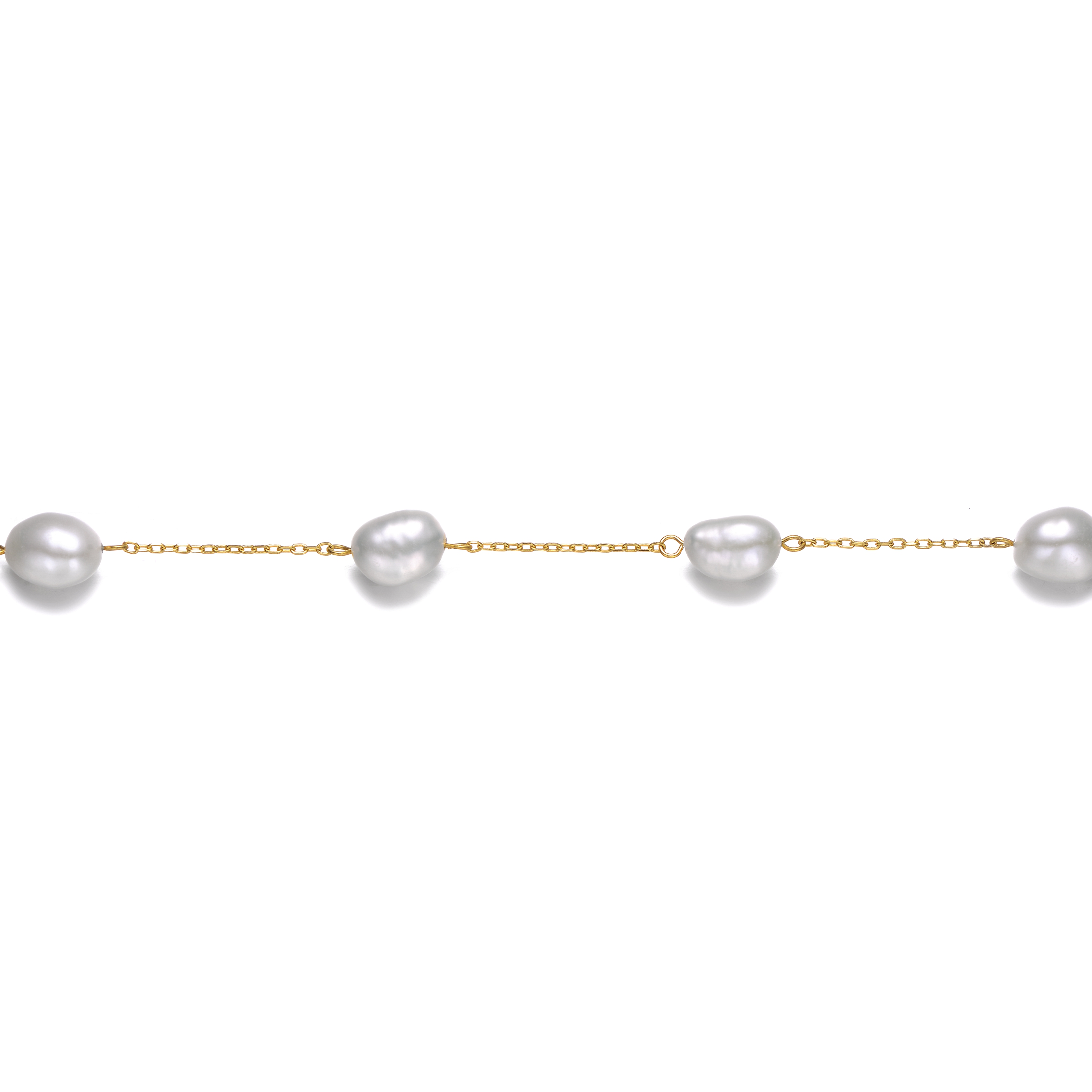 Sterling Silver 14k Yellow Gold Plated with Gray Pearl Station Bracelet w/ Adjustable Extension Chain