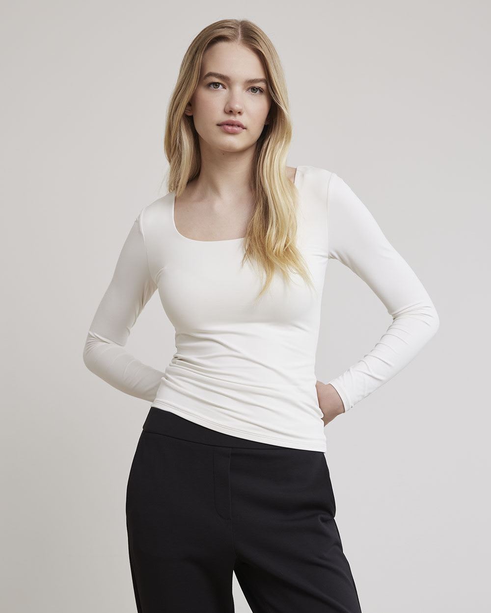 Long-Sleeve Scoop-Neck Bodycon Top, BodyConfident