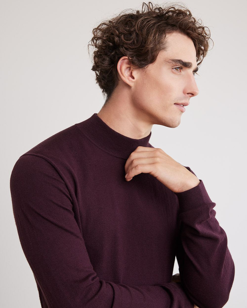 Solid Long-Sleeve Mock-Neck Sweater