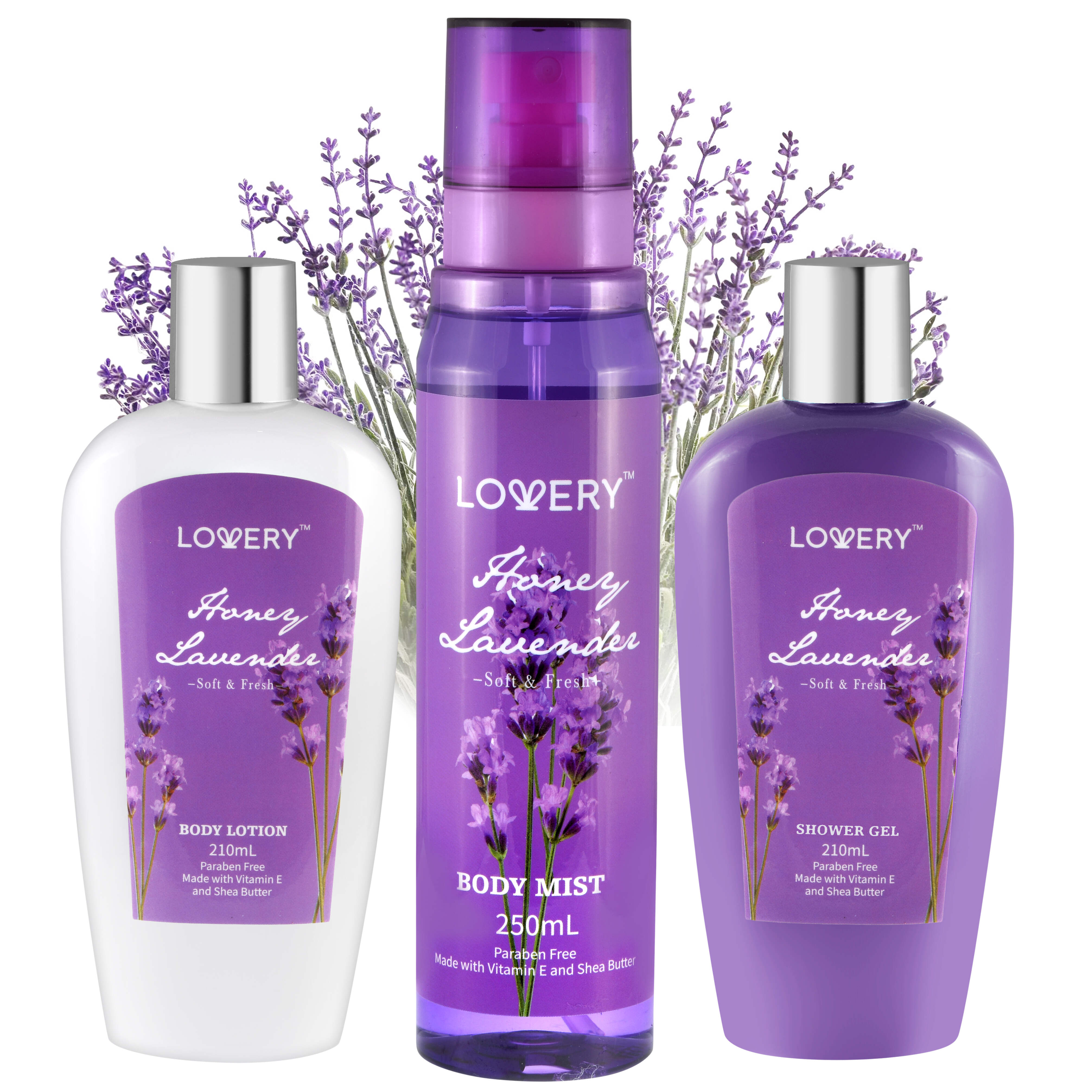 Lovery Honey Lavender Bath And Body Set - 3pc Self Care Kit
