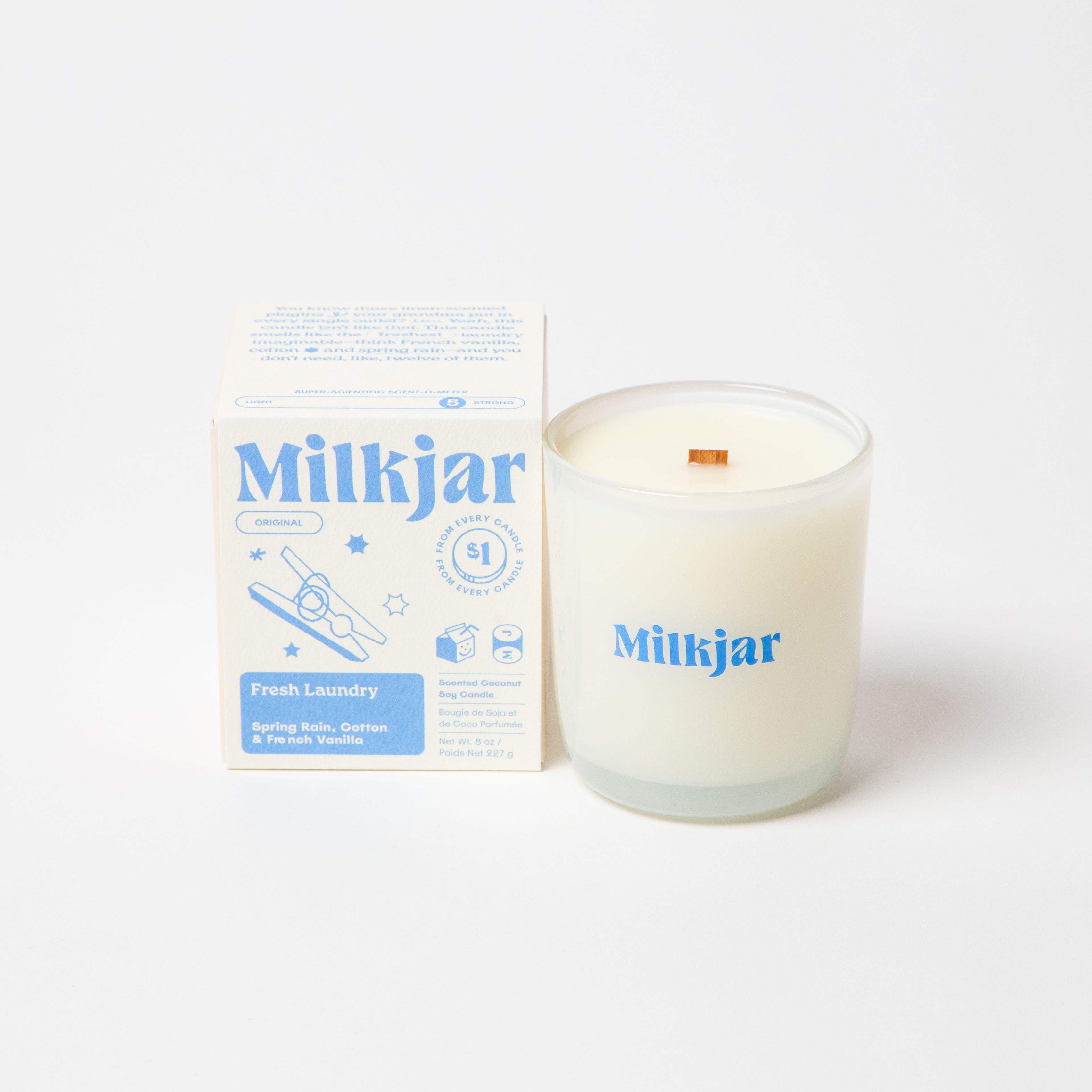 Milk Jar Fresh Laundry Candle | Spring Rain, Cotton & Vanilla 8oz