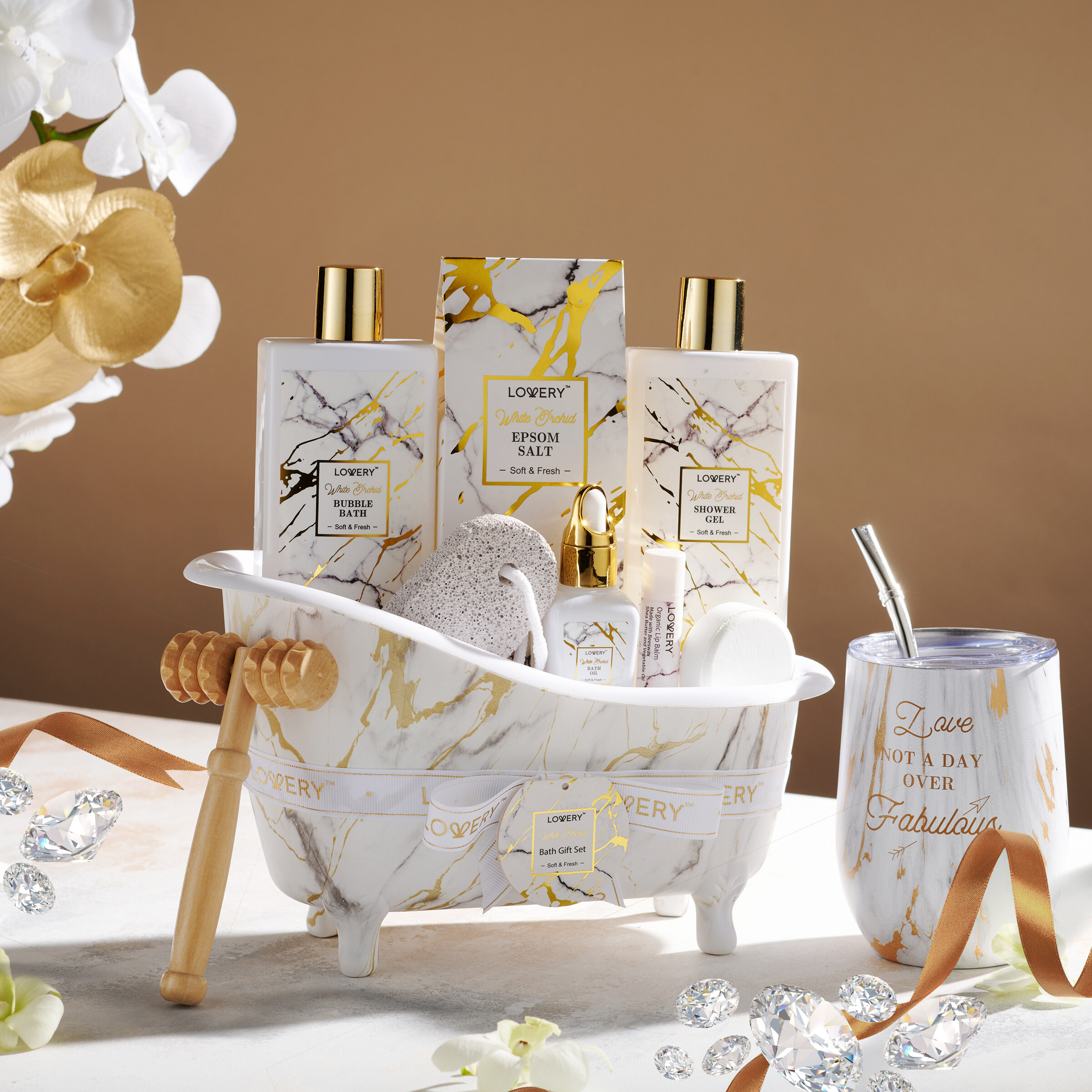 Lovery White Orchid Bath And Body Gift Set, 13 Piece