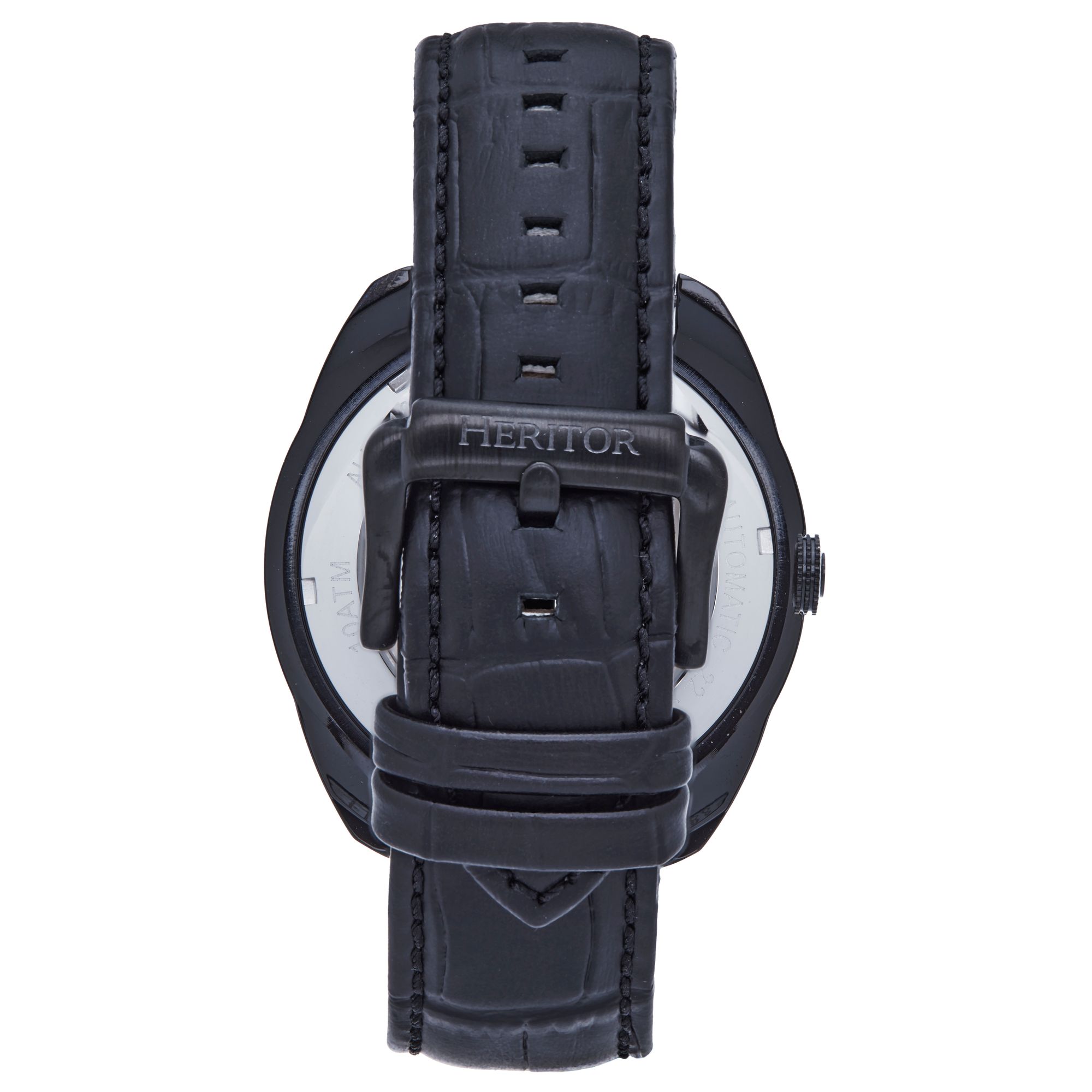 Heritor Automatic - Roman Semi-Skeleton Leather-Band Watch - Silver/Black