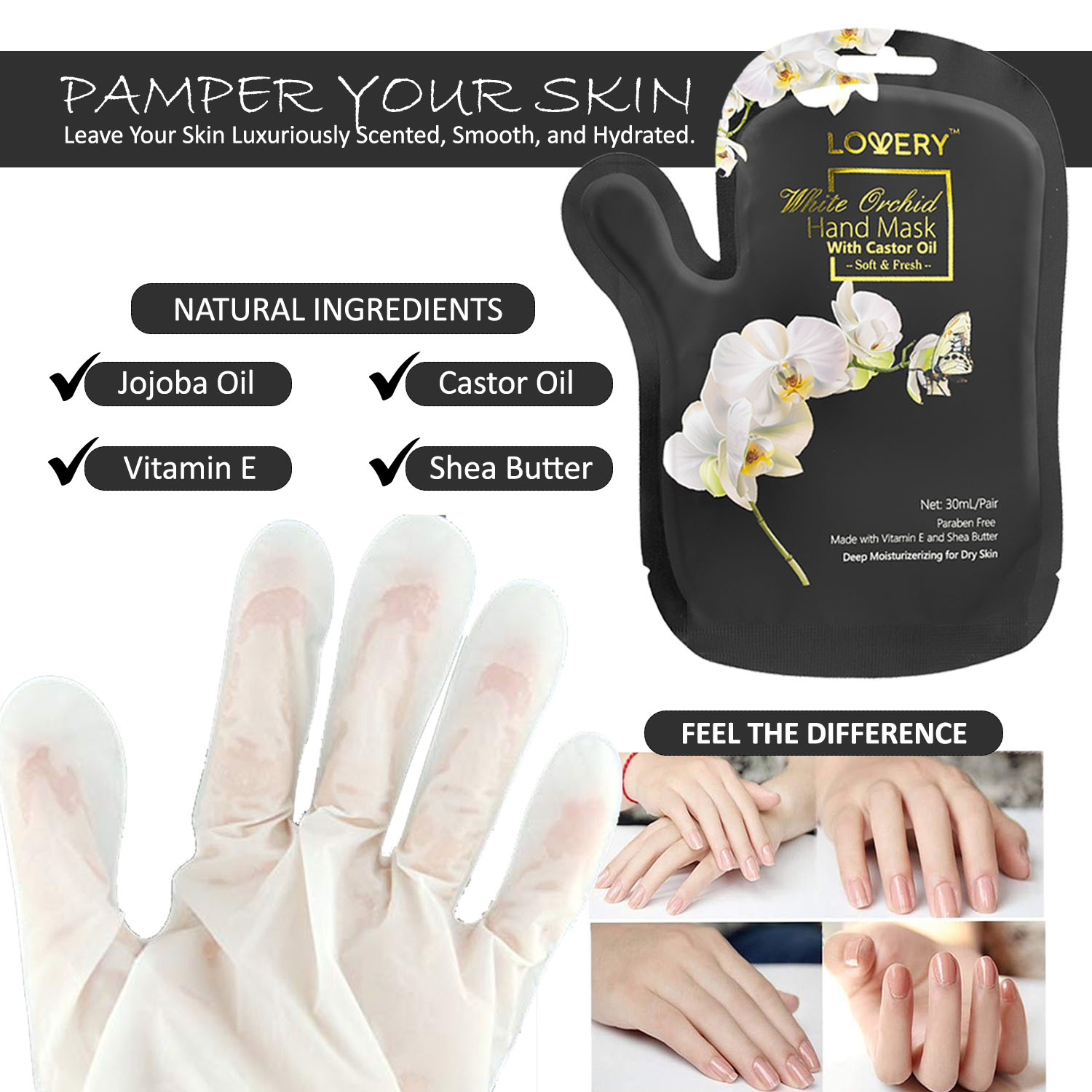 Lovery Luxury Spa Bath Set - White Orchid - With Hand & Foot Lotion Masks