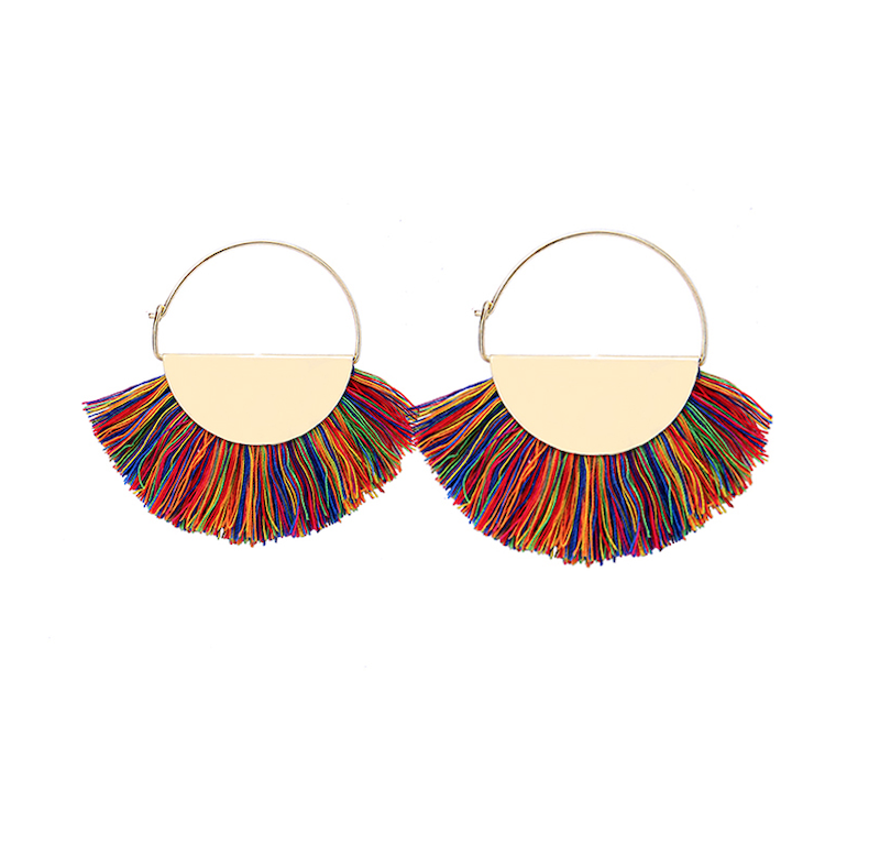 Goldtone & Multi Colored Tassle Half Circle Earrings - Don't AsK