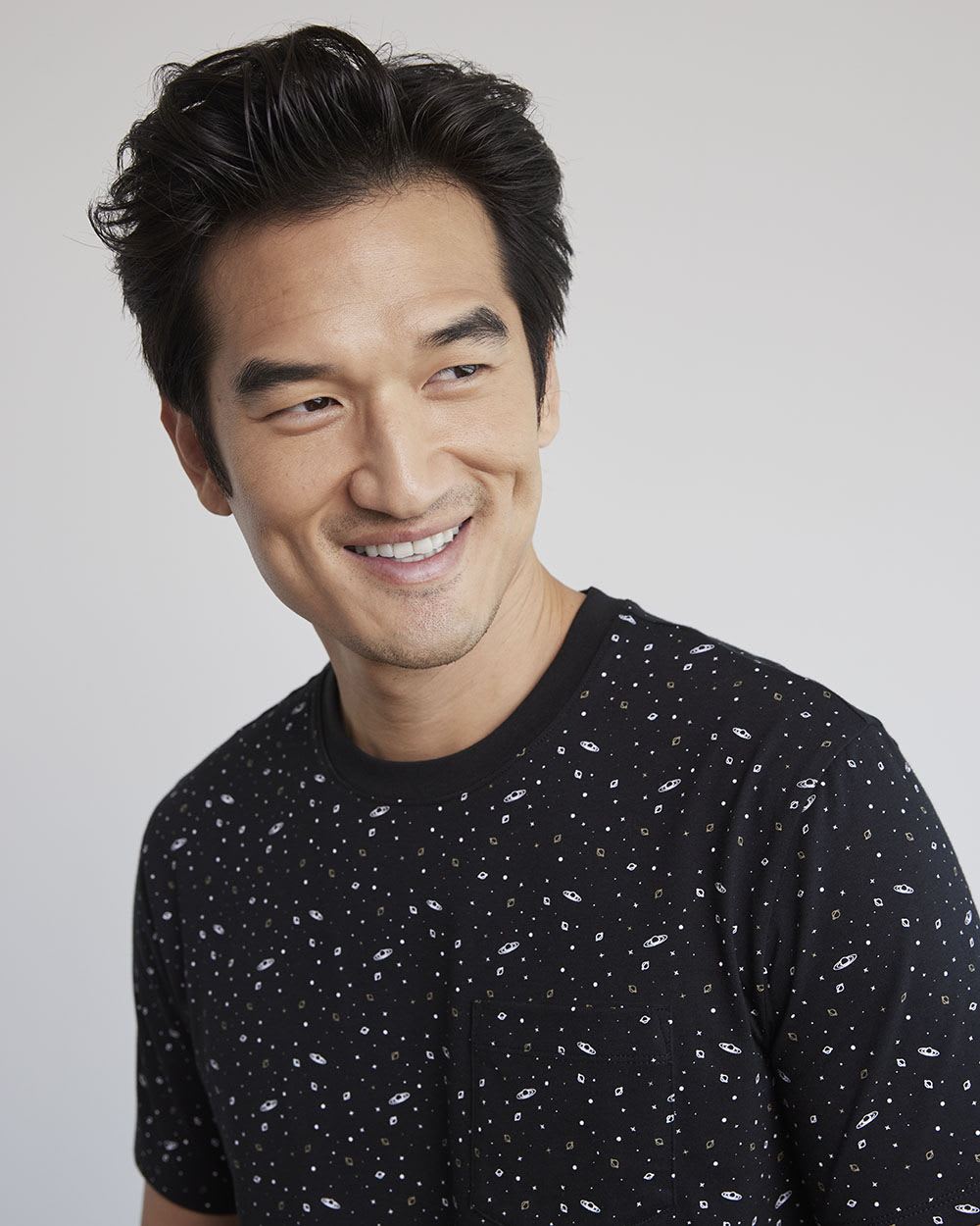 Printed Short-Sleeve Crew-Neck Tee with Chest Pocket