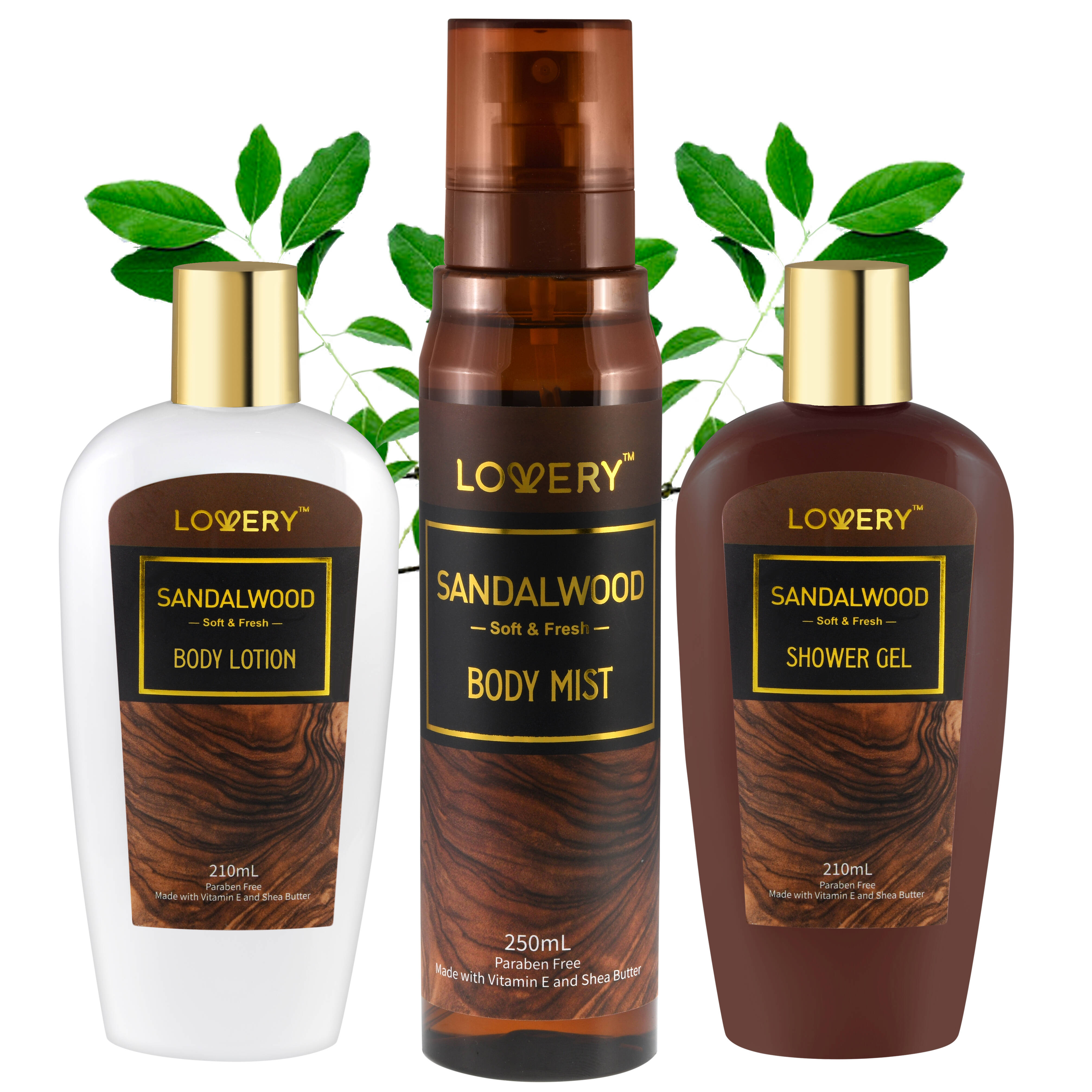 Lovery Sandalwood Body Care Set - 3pc Bath Travel Kit