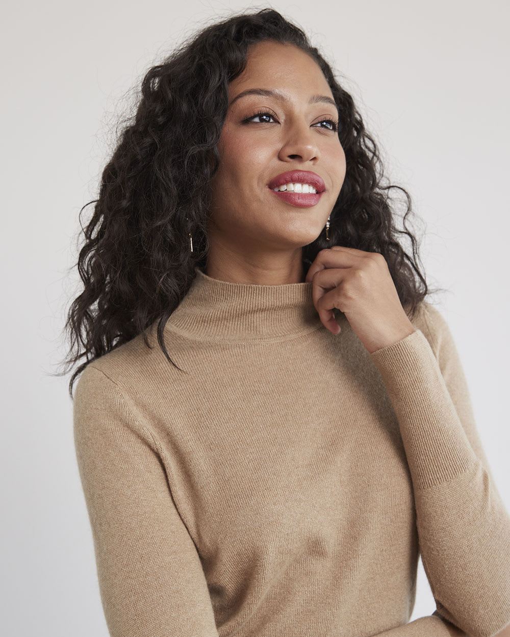 Long-Sleeve Mock-Neck Cashmere-Blend Sweater