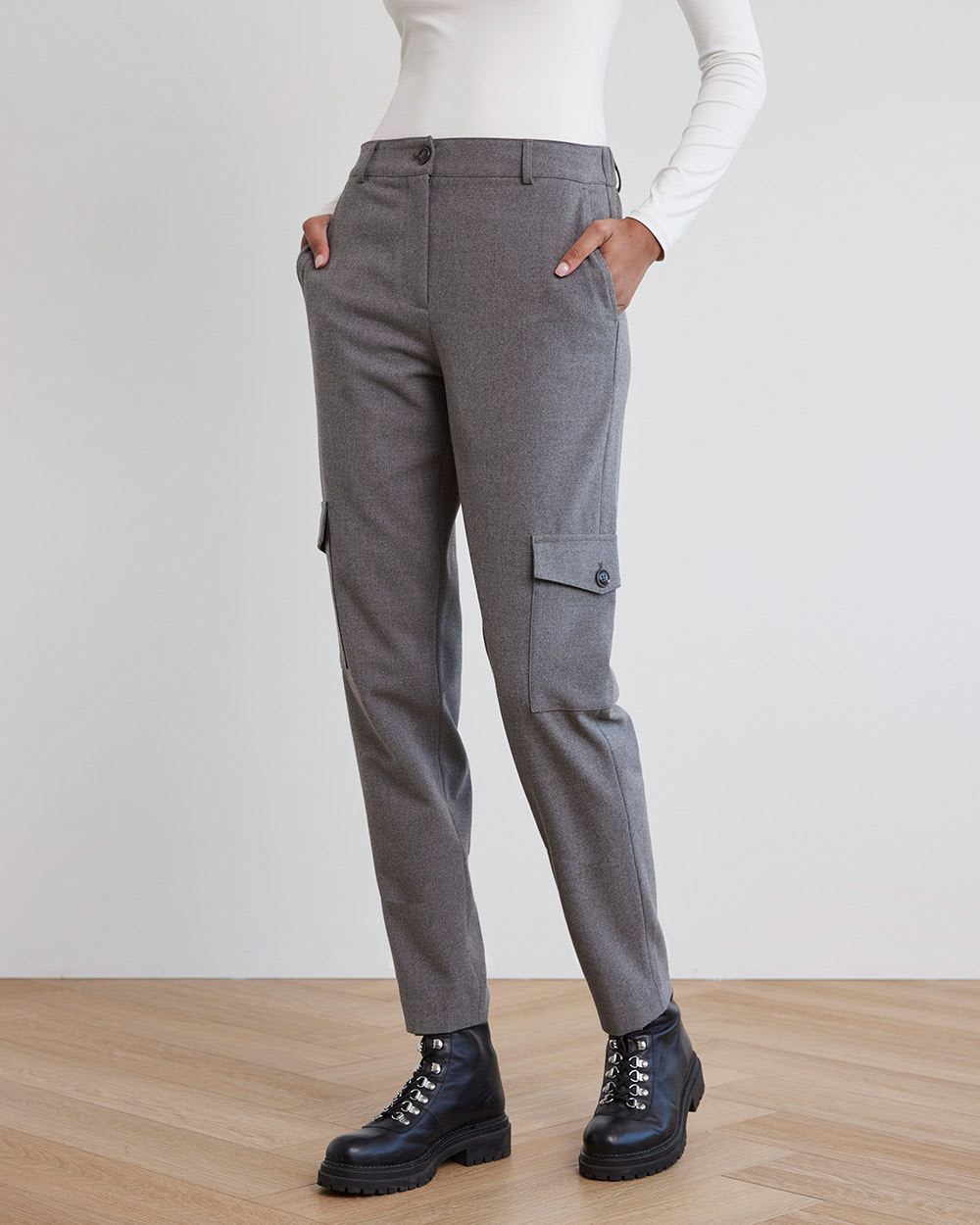 Flannel High-Rise Tapered Cargo Pant