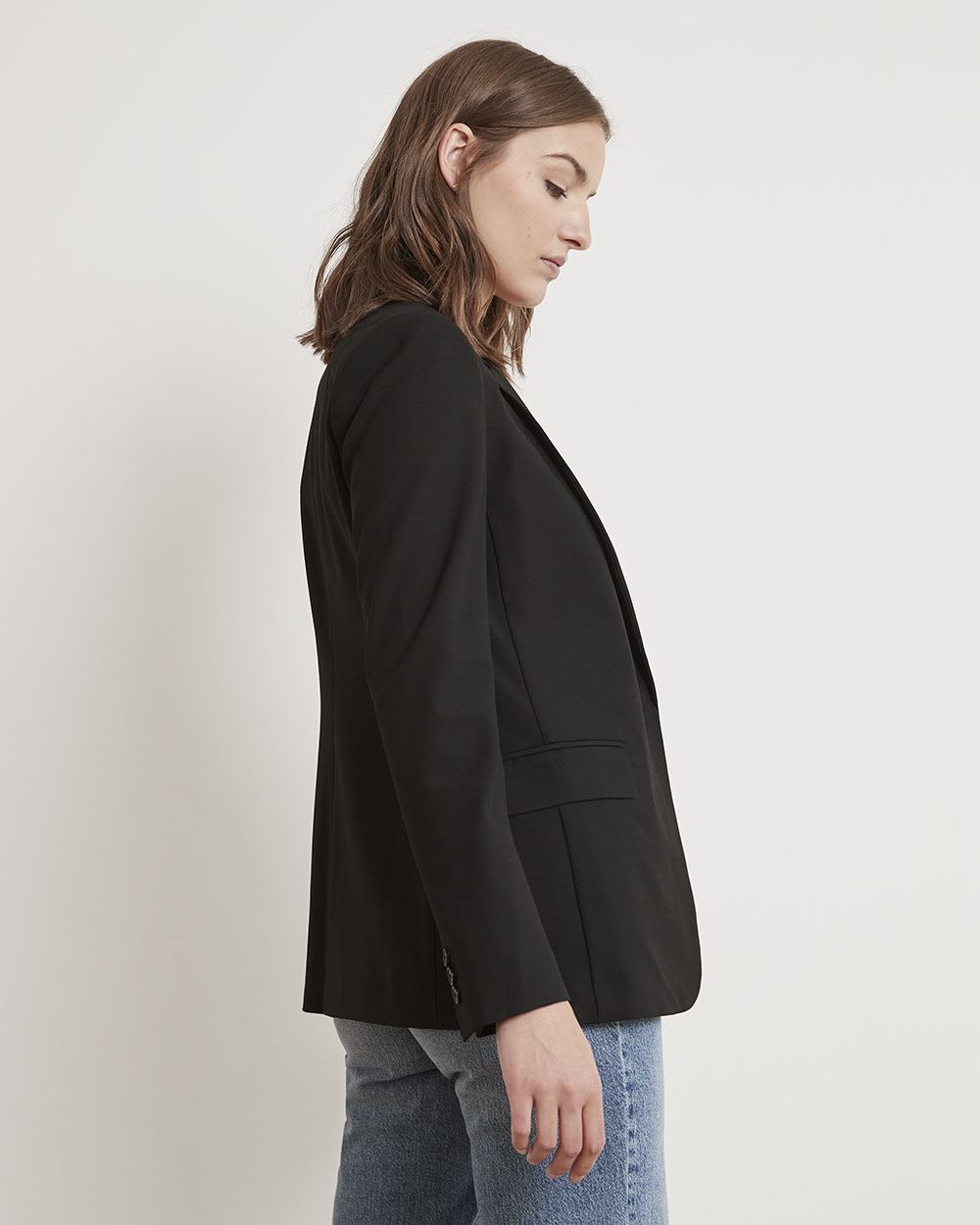 Solid One-Button Classic Twill Blazer