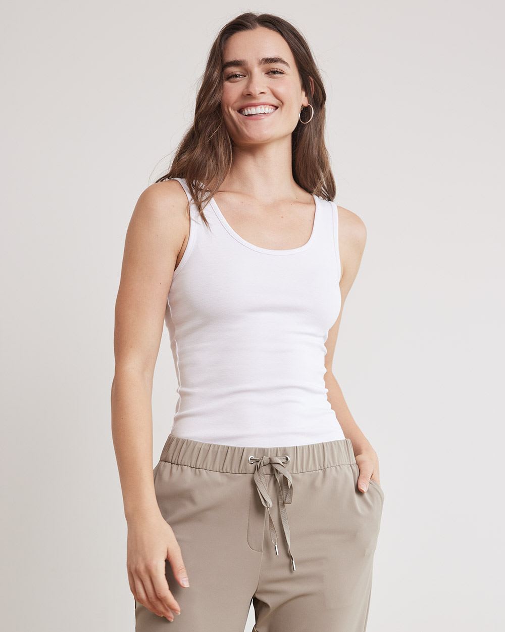 Solid Scoop-Neck Cami with Wide Straps