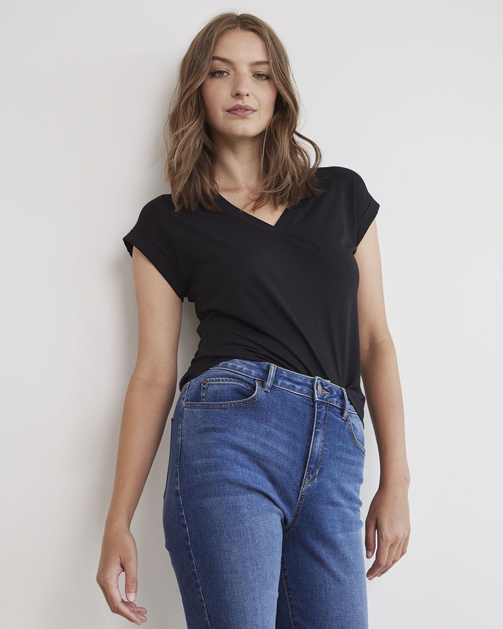 Relaxed-Fit Extended-Sleeve V-Neck T-Shirt