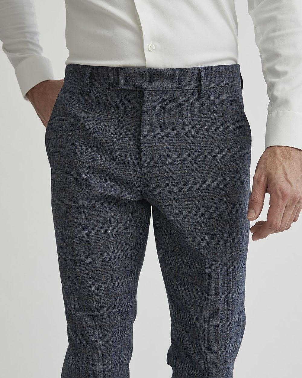 Tailored Fit Blue Checkered Wool Traveler Suit Pant