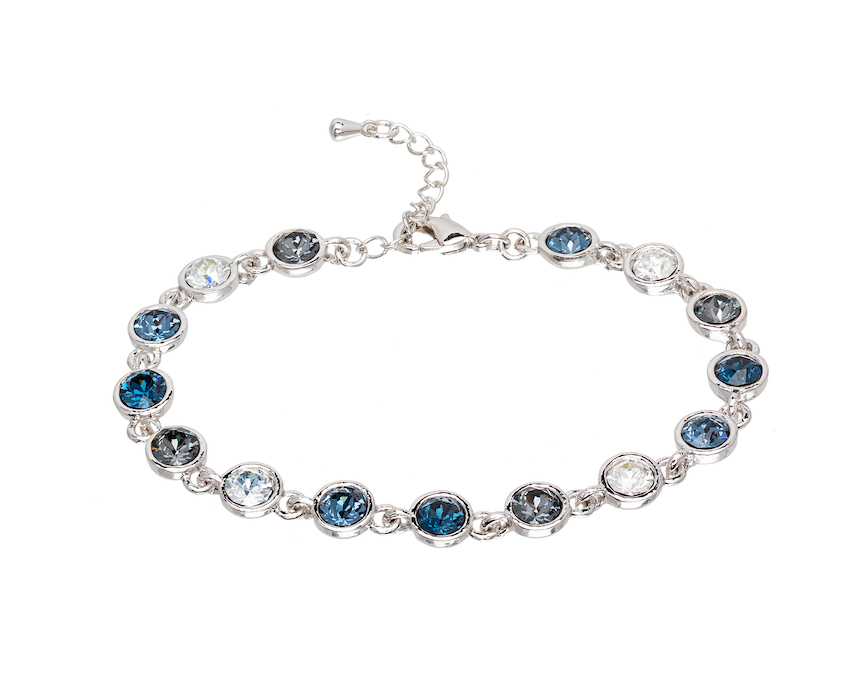 Rhodium Plated Crystal Tennis Bracelet in Montana and Black Diamond - callura